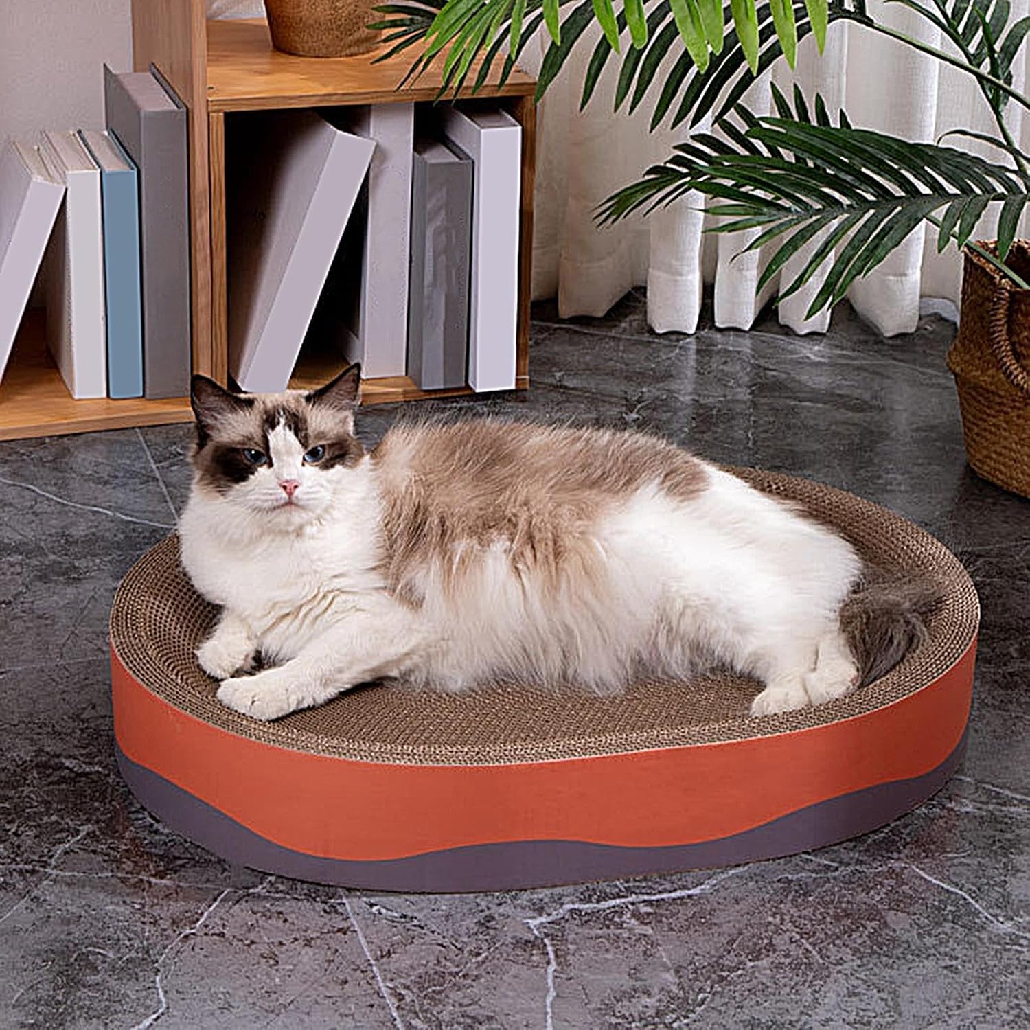 review Corrugated Scratch Pad | Cat Scratcher Bed Lounge | Cat Lounge Scratcher | Comfortable Lounger and Scratcher for Indoor Cats, Designed to Enhance Rest and Claw Maintenance, Ensuring Safety and Comfort