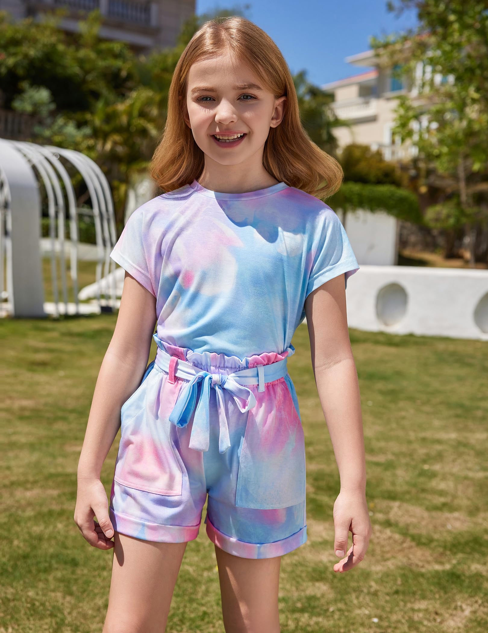 Arshiner Ragazze Set di Abbigliamento Bambini Estiva T-shirt con Pantaloncini Set Casual Moda Sopra la Spalla Maglietta Completi e Coordinati per Ragazze 6-14 Jahre