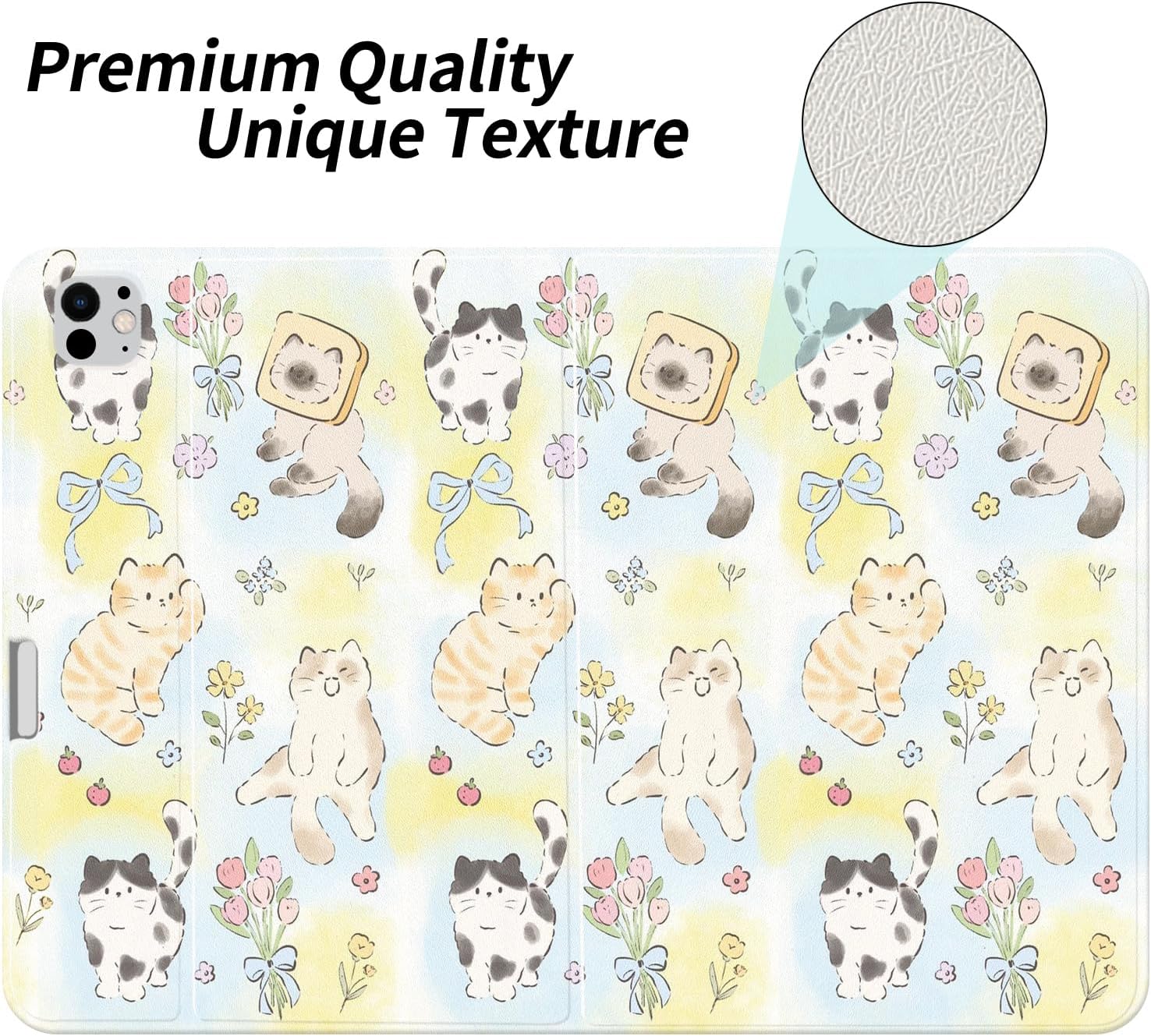 JOYLAND Kawaii Cat Pad Case for 10.2 Inch iPad 9th/8th/7th Generation(iPad 2021/2020/2019) with Pencil Holder Cartoon Animal Floral Pattern Multi-Angle Stand Leather Cover Auto Sleep/Wake for Girls