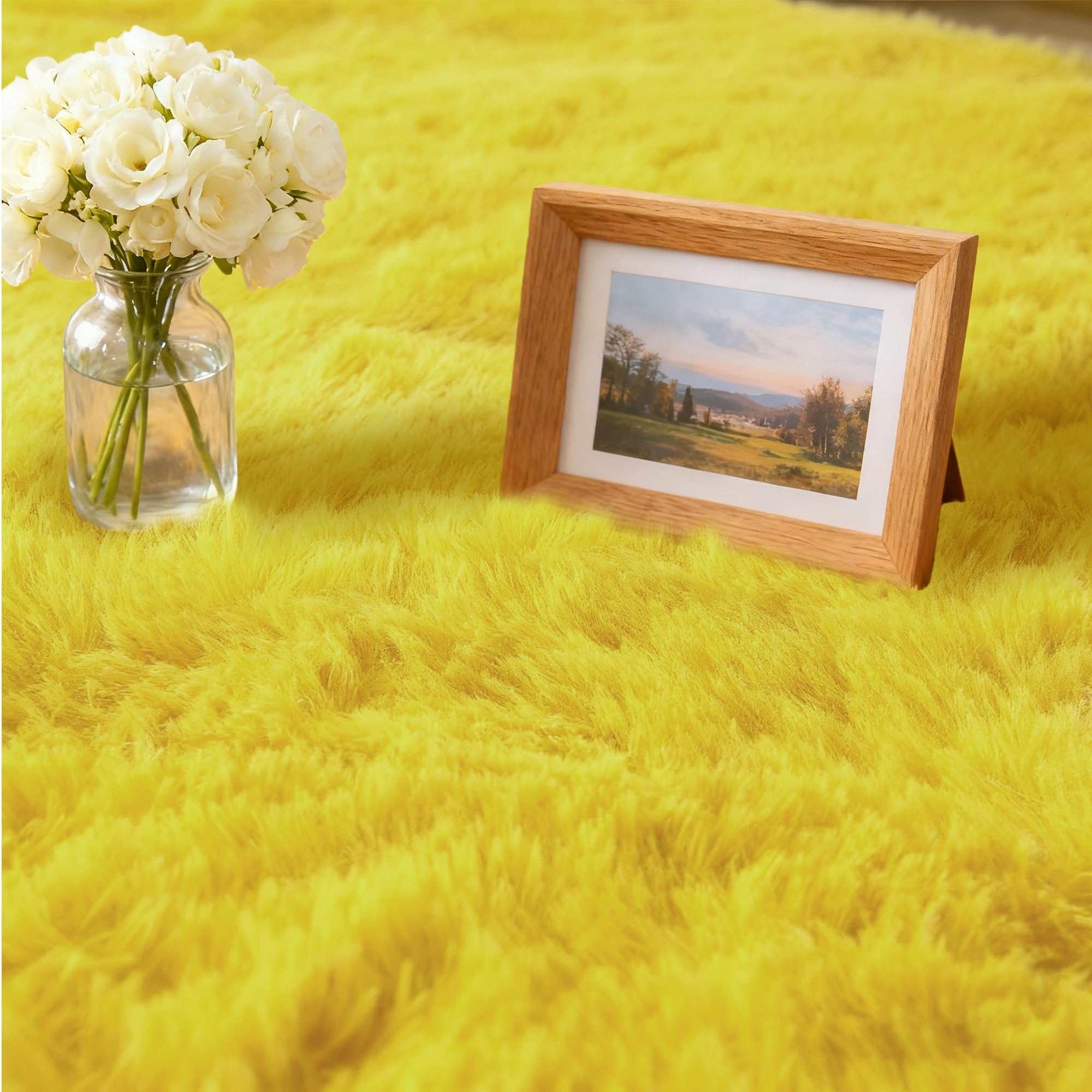 Tapis Salon 130 x 170 cm Moelleux Tapis Moelleux de Salon Lavable, Moderne pour La Décoration de La Maison, Jaune