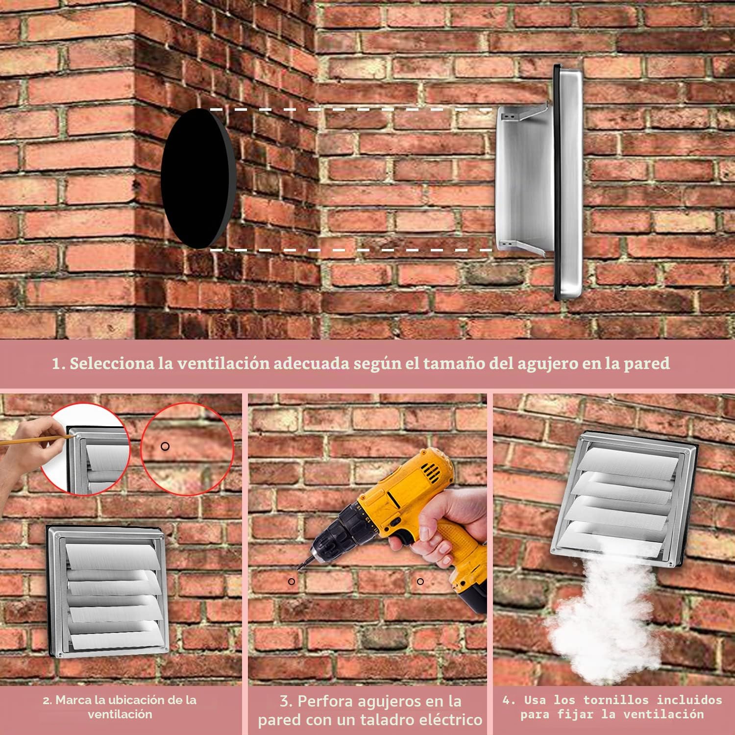 Rejilla de protección contra la intemperie de acero inoxidable, rejilla de ventilación, 100mm, 125mm, 150mm, laminillas móviles