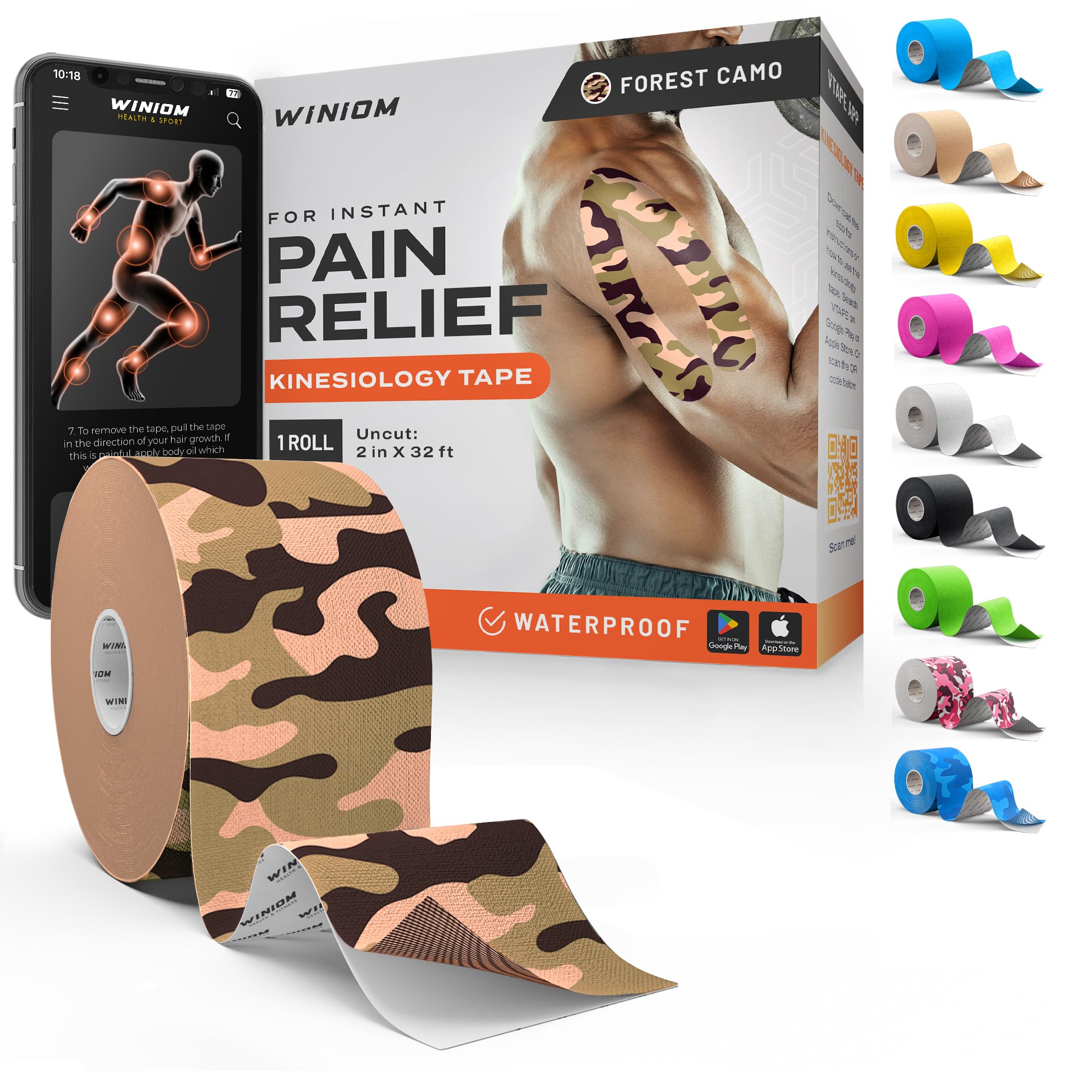 Kinesiology Tape - Waterproof Athletic Tape, Uncut Roll 2"x32ft