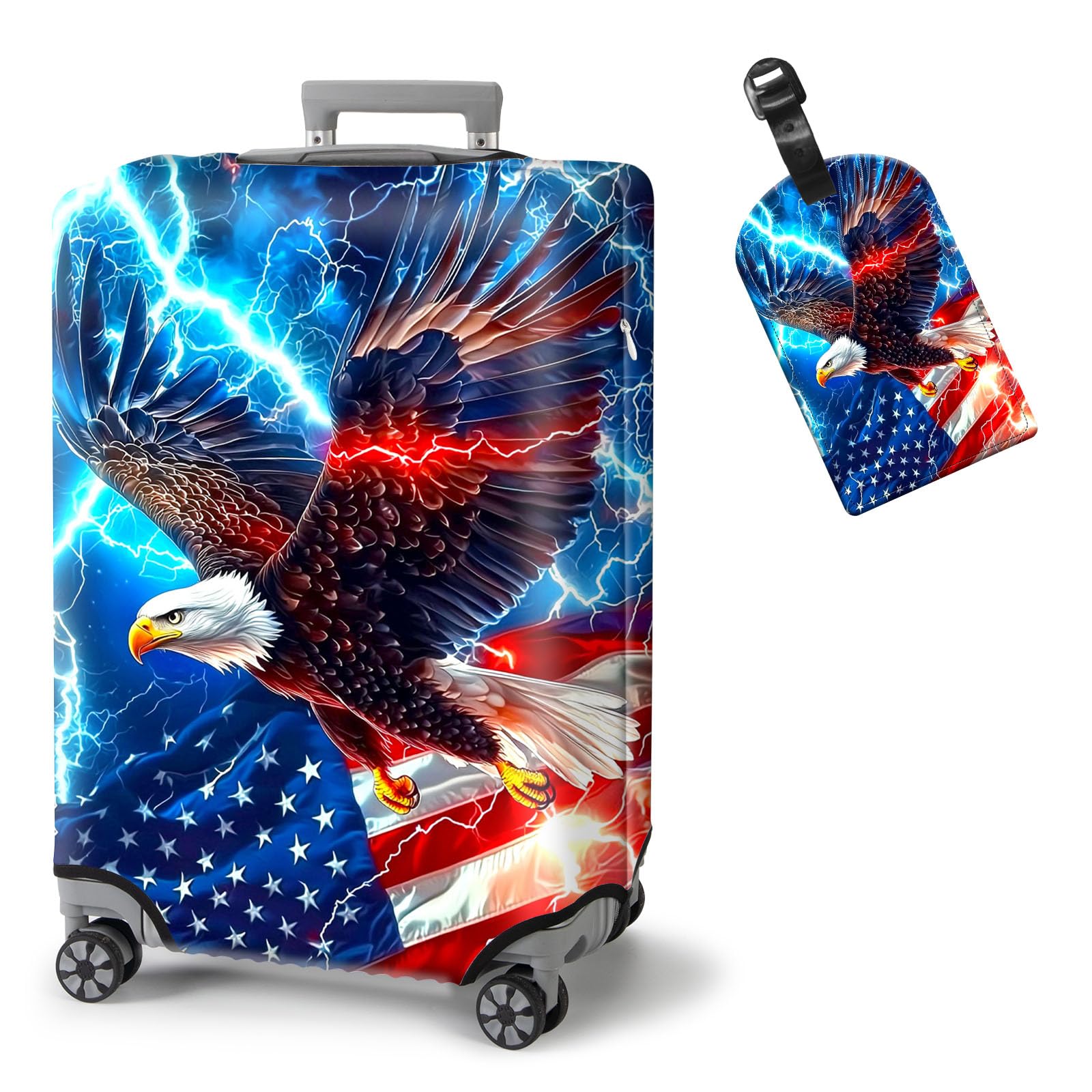 ETLKJVBL Elastic Suitcase Covers for Luggage, American Flag Eagle Washable Waterproof Dustproof Luggage Cover with Adjustable Straps & Cute Baggage