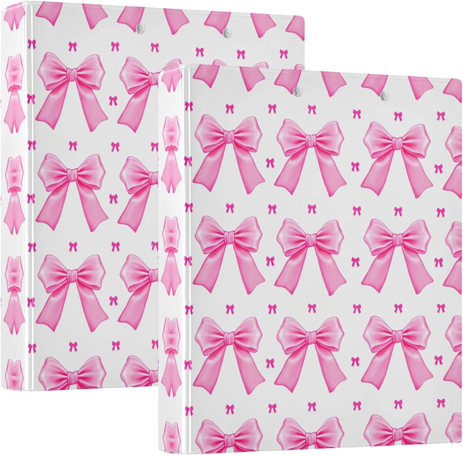Pink Bows 3 Ring Binders, 1.5” Round Ring Binders with Clipboard - Letter Size, 3 Interior PVC Clear Pockets & Anti-Slip Clip for Office School Supplies, 2PCS