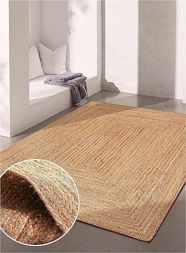 Miniatura 23 de KEMA Alfombra trenzada rectangular de yute tejida a mano de 2 x 3 pies, alfombra bohemia reversible natural para entrada, cocina, sala de estar