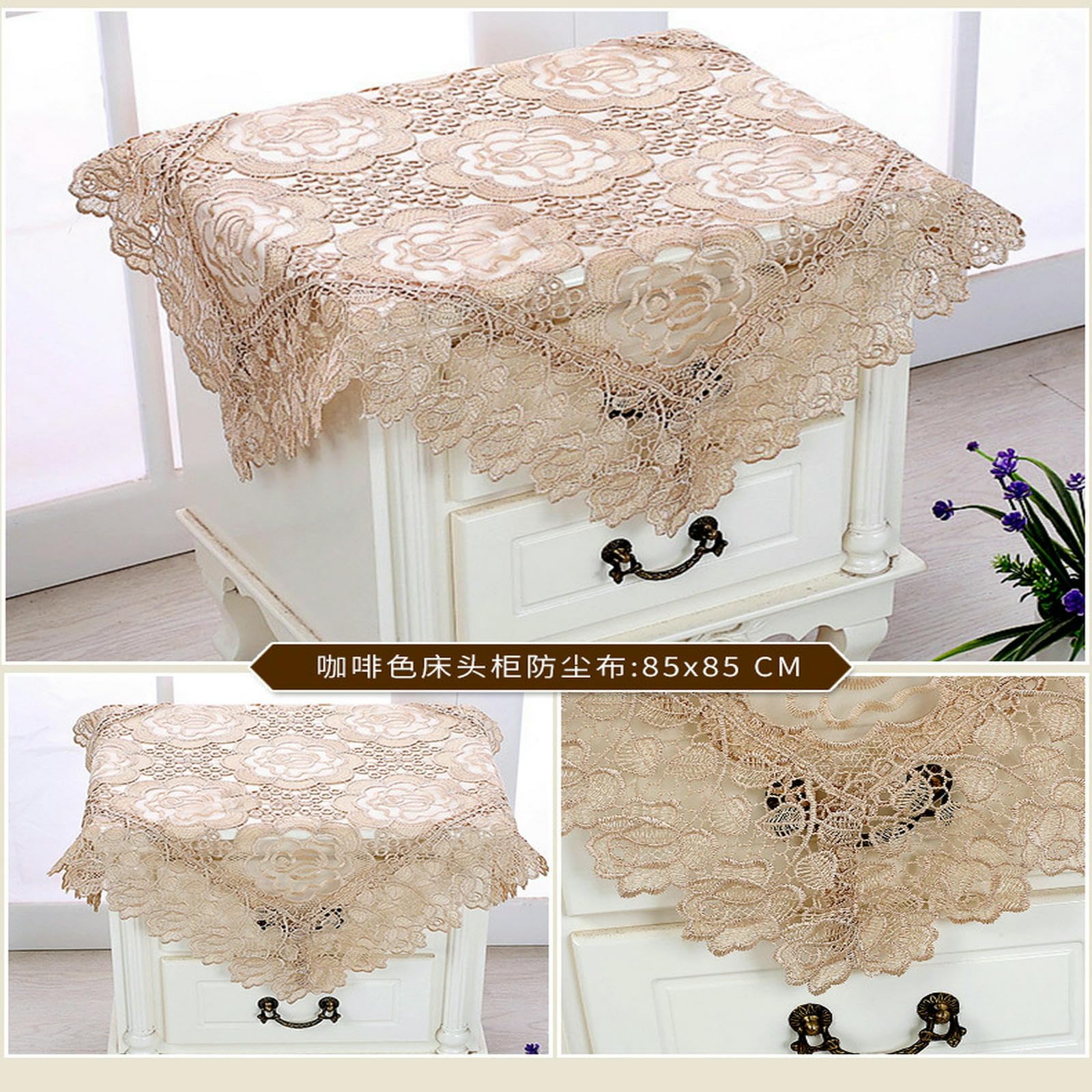 tovaglia in Pizzo Vintage Chic Ricamata per Tavoli da Pranzo Lunghi Banchetti Nuziali-marrone-150 * 270 Cm
