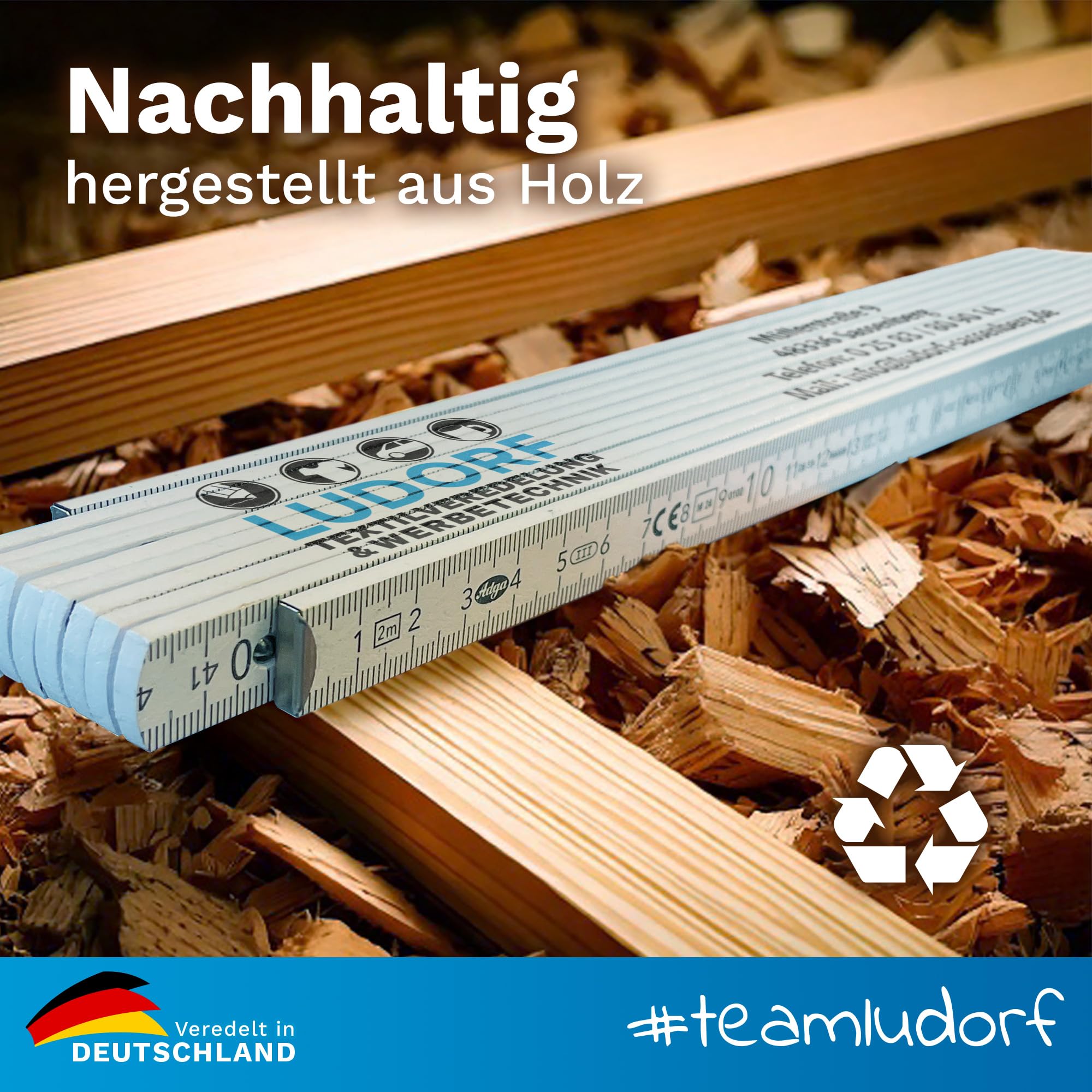 Zollstock 2m Weiß personalisiert mit Namen oder Logo - Werkzeug Geschenk für Männer