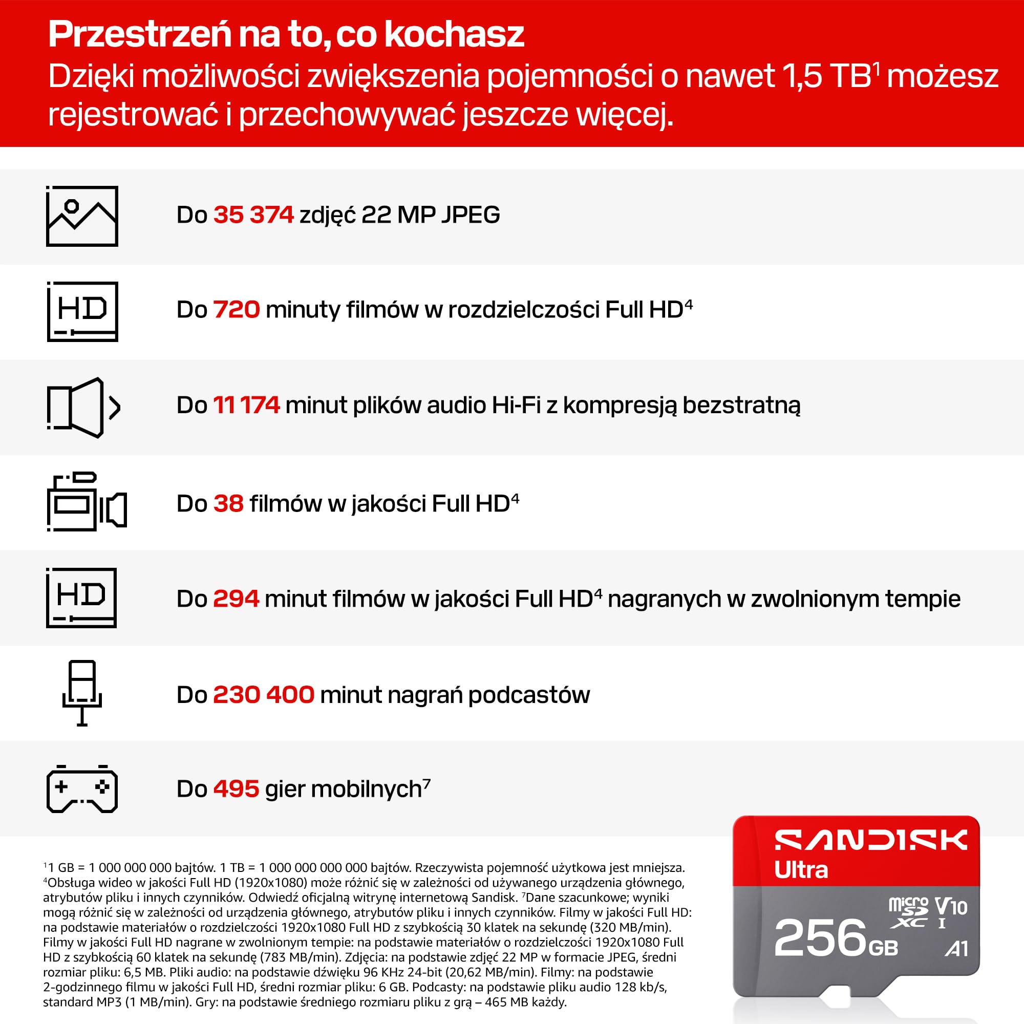 SANDISK Ultra Karta microSDXC UHS-I + SD Adapter, 256 GB (prędkość odczytu do 195 MB/s, filmy Full HD, V10, U1, C10, A1) Do smartfonów i tabletów z systemem Android oraz kamer i laptopów