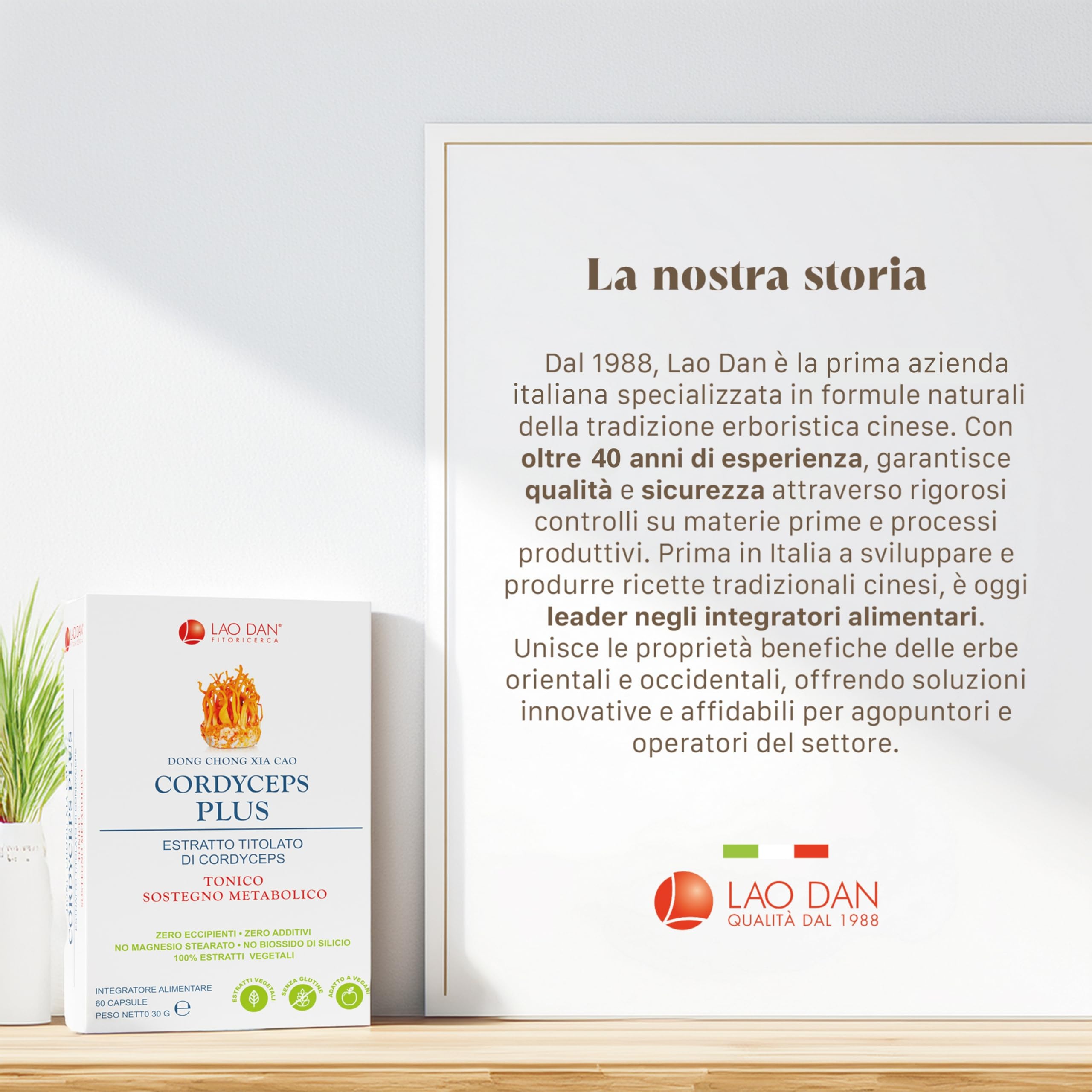 Cordyceps Plus da Fitoricerca Lao Dan®, 60 Cps Cordyceps Sinensis, 12.000 mg (Estratto CS-4 30:1) titolato al 40% in polisaccaridi, Cordyceps Capsule Made in Italy