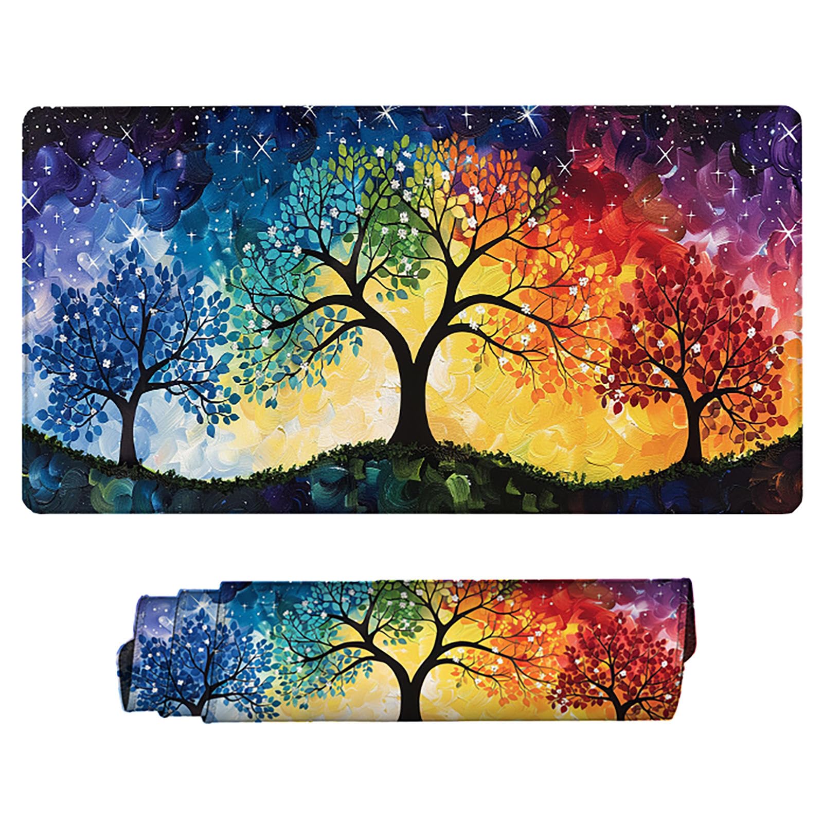 Kolorowa podkładka pod mysz XXL, podkładka na biurko, 1200 x 600 cm, szyte krawędzie, podkładka pod mysz, gumowa podstawa, drzewo, podkładka pod mysz, stabilna przyczepność na gładkich