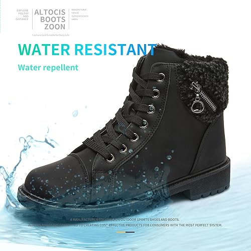 Miniatura 2 de ALTOCIS Womens Ankle Combat Boots Warm Ankle Winter Boots with Water-Resistant PU Leather,Anti-Slip AnkleSnow Booties