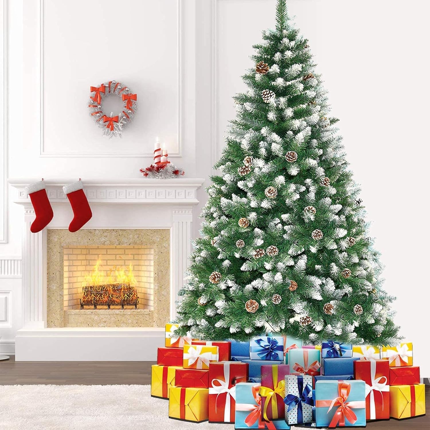 Get Special Price Lovinouse 6FT Artificial Christmas Tree with 1000 Tips, Snow Flocked Xmas Tree with Pine Cones for Festival Holiday Decor, Green (6FT) ❤ Crazy Deals Lovinouse 6FT Artificial Christmas Tree with 1000 Tips, Snow Flocked Xmas Tree with Pine Cones for Festival Holiday Decor, Green (6FT)