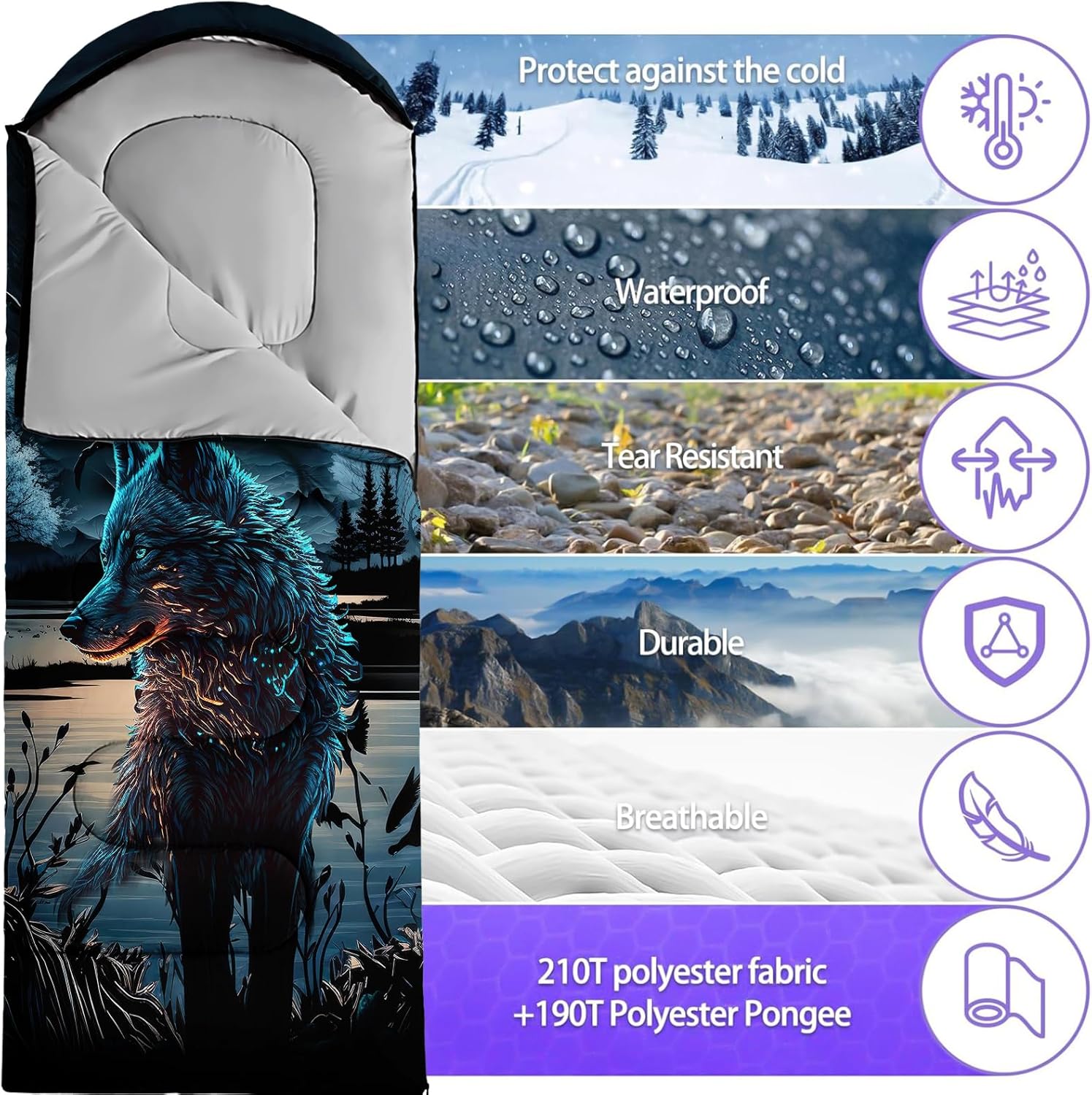 Sleeping Bags for Adults Youth Kids,3D Printing Camping Sleeping Bag for Girls Boys Lightweight Waterproof Cold/Warm Weather Sleeping Bag for 3 Seasons - Image 3