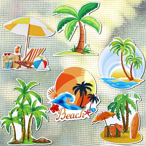 6 pares de imanes de puerta de palmera, calcomanías de doble cara, protector de puerta flexible decorativo, magnético, multicolor, imanes de playa