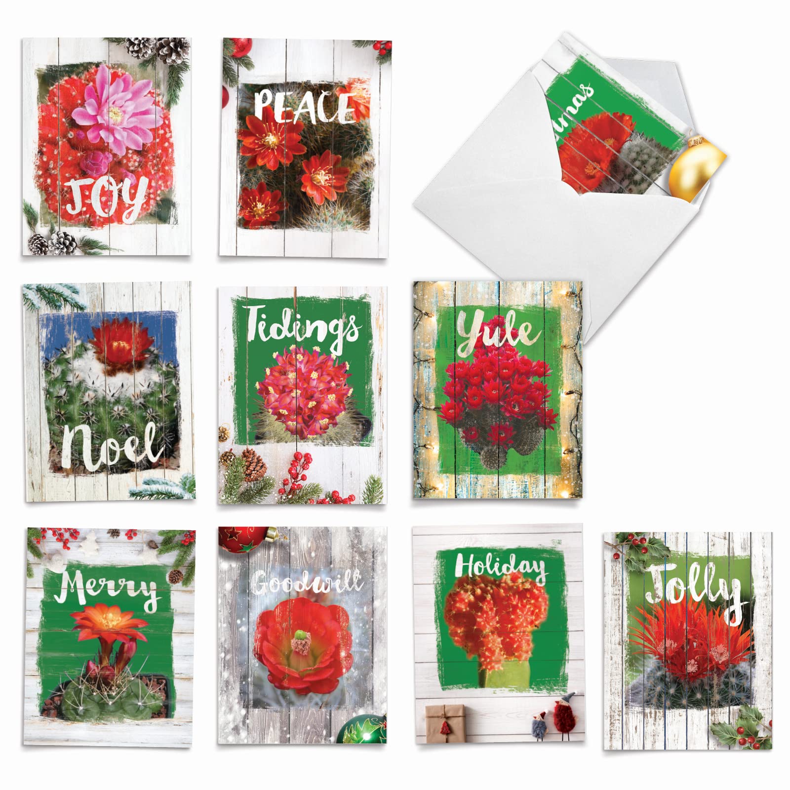 Best Card Co 10 Christmas Mini Bulk Notecards Cactus AM6437XSG-B1x10