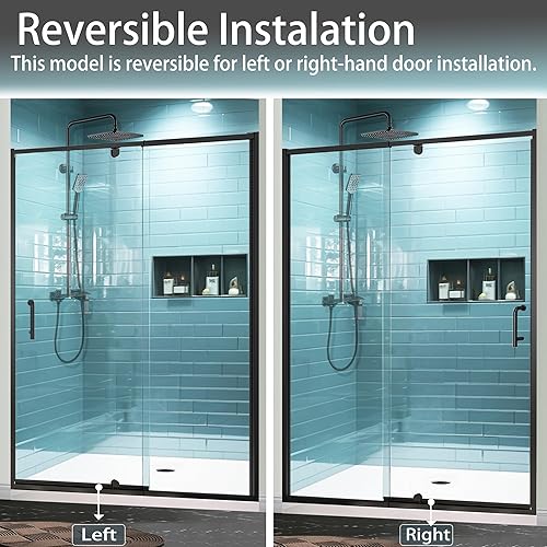 Miniatura 6 de Puerta de ducha deslizante de vidrio pivote semimarco, de 56-60 pulgadas de ancho x 71 pulgadas de alto, puerta de ducha pivote con vidrio templado