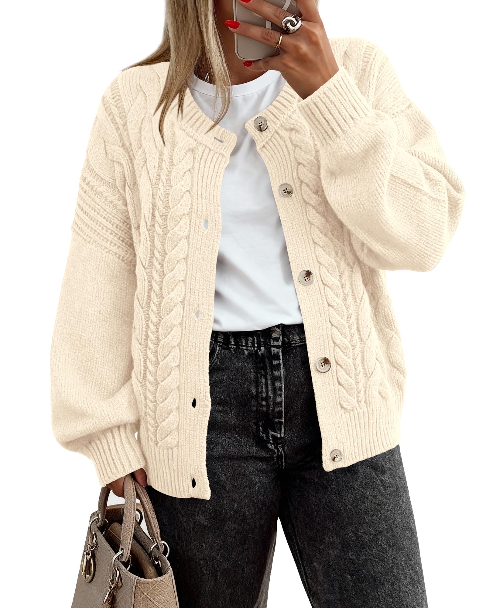 BTFBM Chunky Cardigan Sweaters for Women Fall Fashion 2025 Button Long Sleeve Loose Cable Knit Winter Coats Outerwear