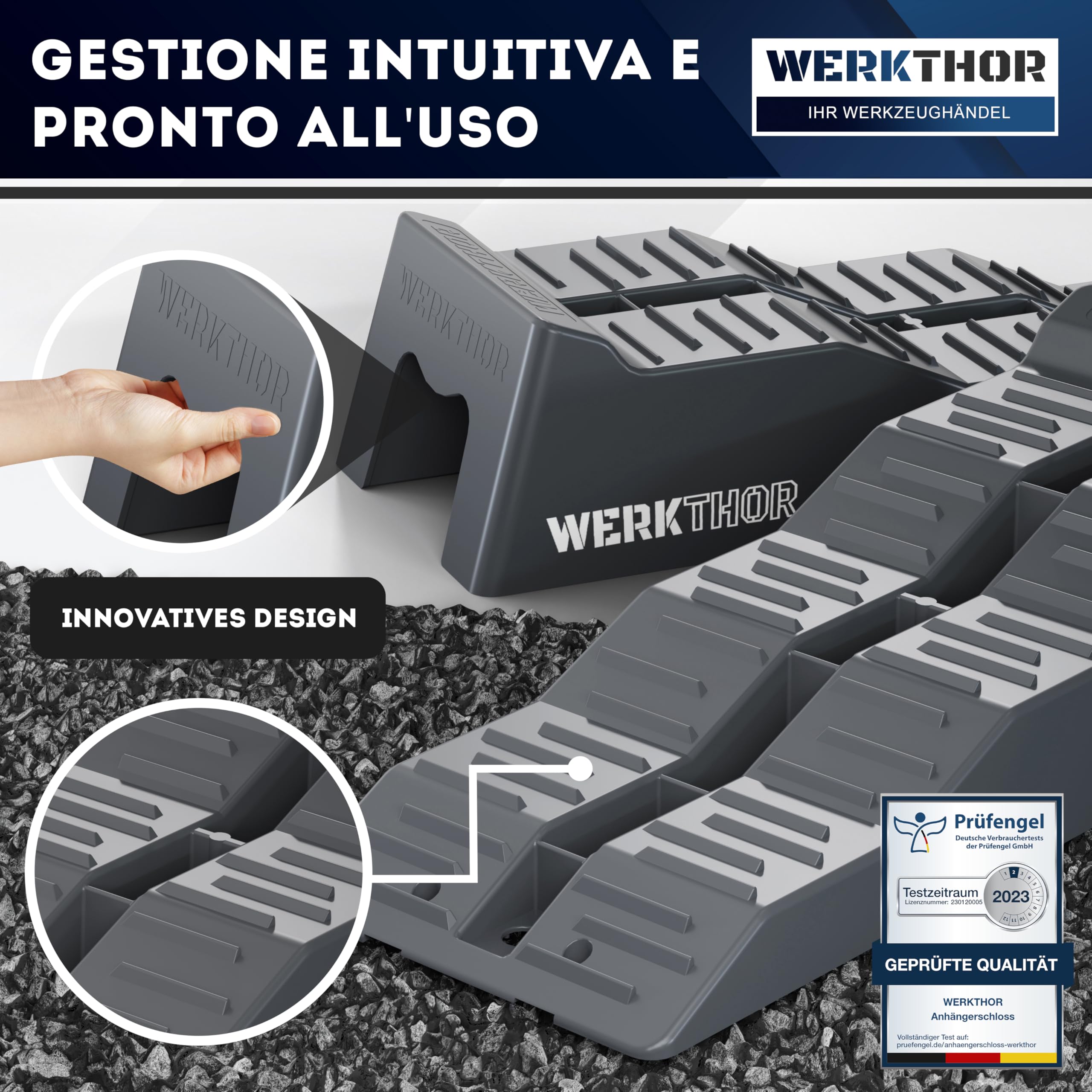 WERKTHOR Cunei per Camper [Grigio Set 2 Pezzi] con Borsa | Cunei Livellatori Camper fino 5T per Roulotte Van | Pedane Auto Sollevamento Resistenti Antiscivolo