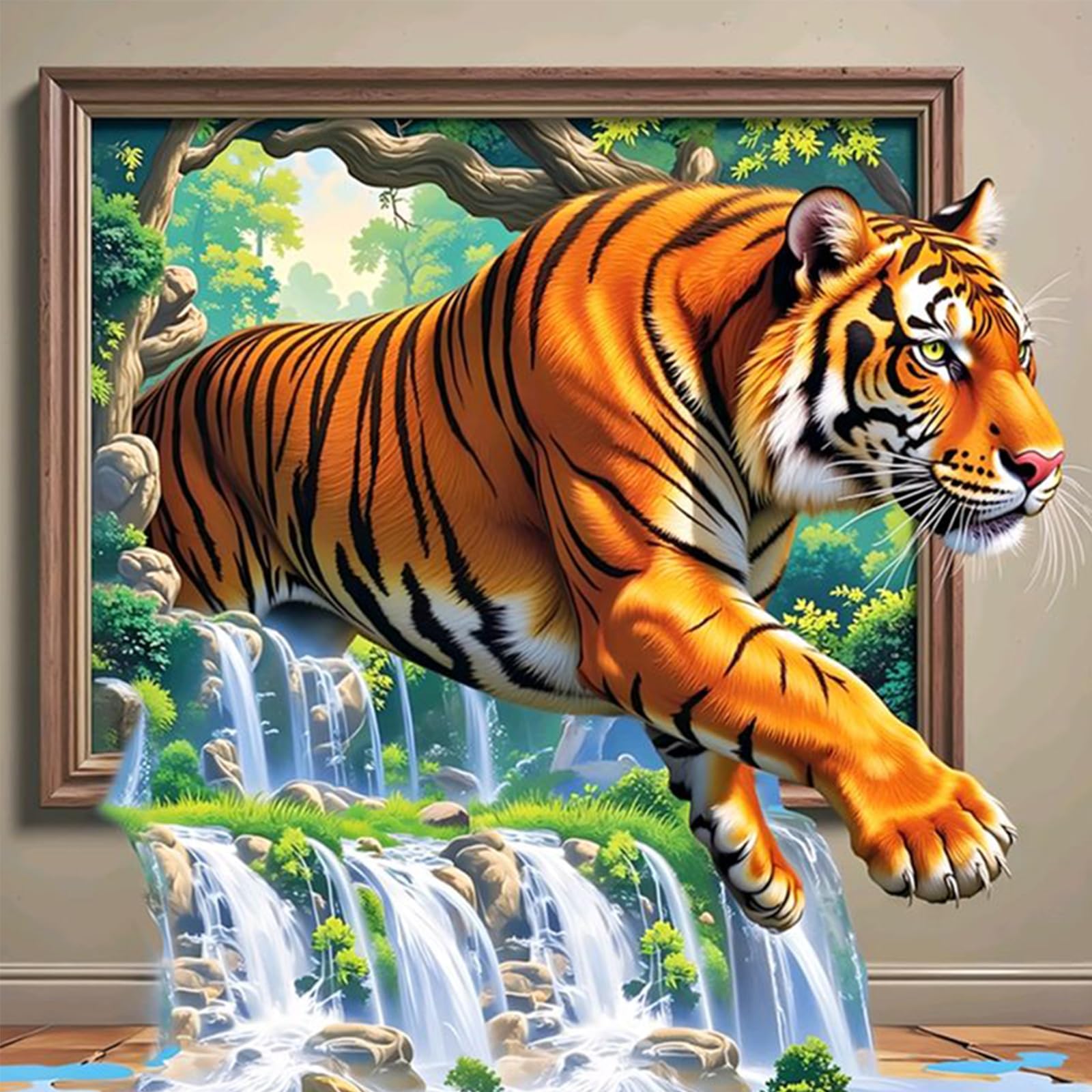POETRYDRAW DIY Tiger Waterfall Art Paint by Numbers Kits Drawing Paintwork on Canvas 15.75x15.75inch Without Frame Canvas Oil Painting Number Painting for Beginners Adults Gift Home Wall Decor (G001)