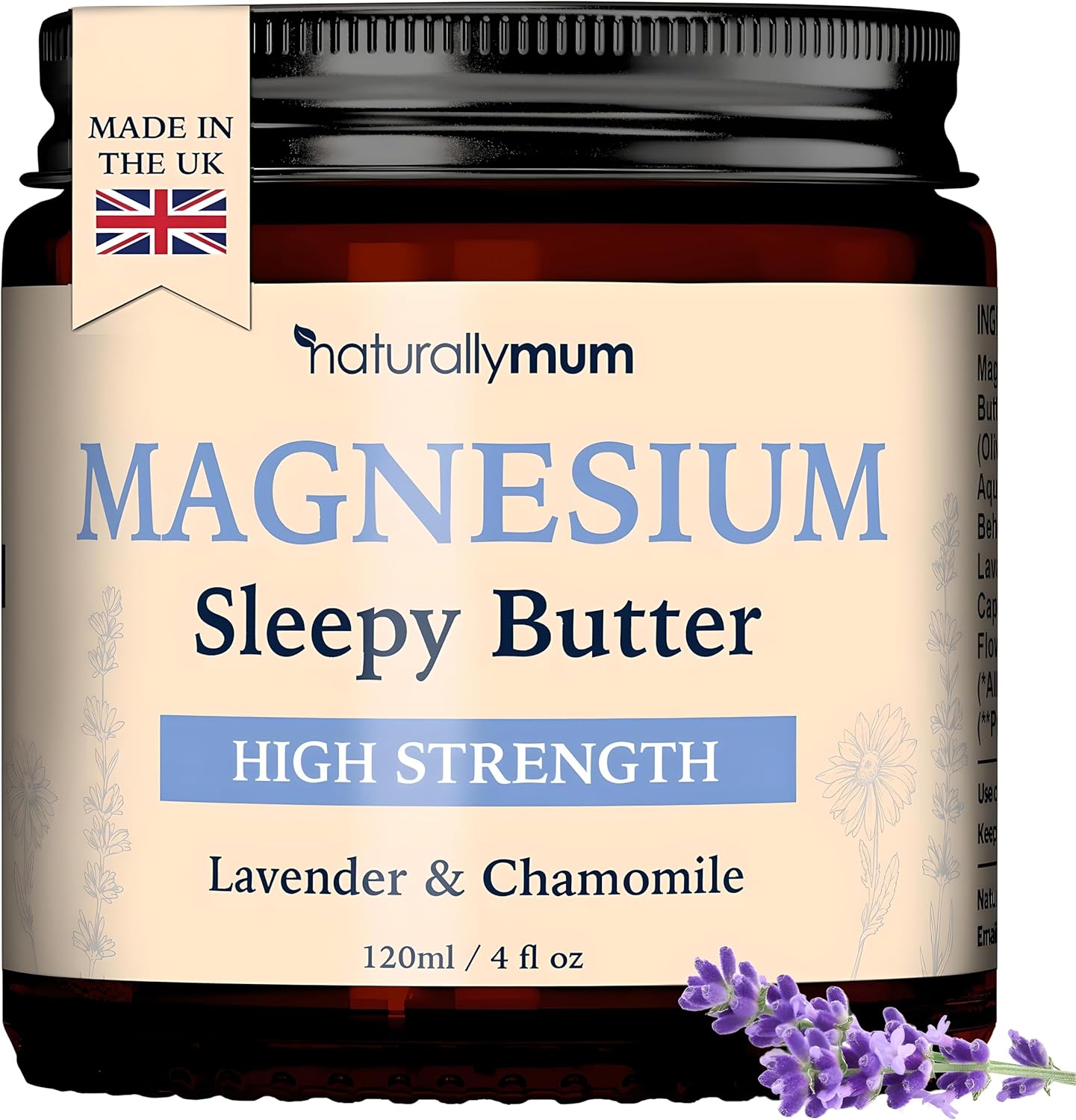 Magnesium Butter [NATURAL & VEGAN] – Topical Magnesium Chloride Cream Butter Support for Sleep, Bone, Heart & Muscle Health – Lavender & Chamomile – High Strength Balm – Made in UK & Safe for Kids