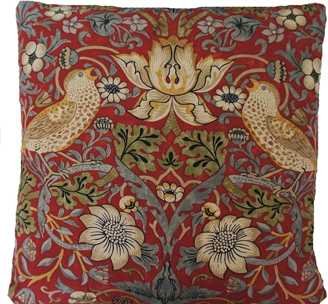 Arcobaleno London William Morris Cushion Cover Strawberry Thief Red Fabric Printed Cotton