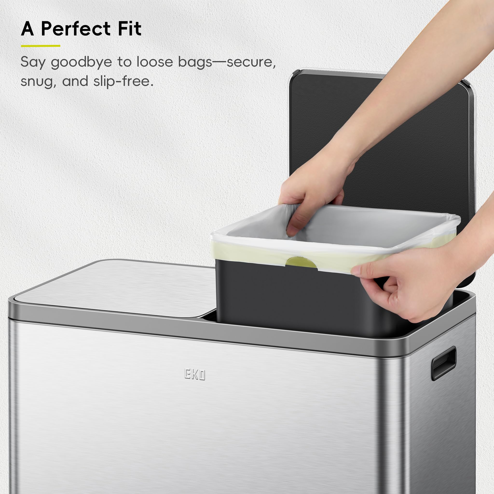 EKO Sacchetti per la spazzatura con coulisse, 110 pezzi, resistenti, per bidoni della spazzatura da cucina, extra resistenti, resistenti alle perdite, inodori, bianchi, codice M