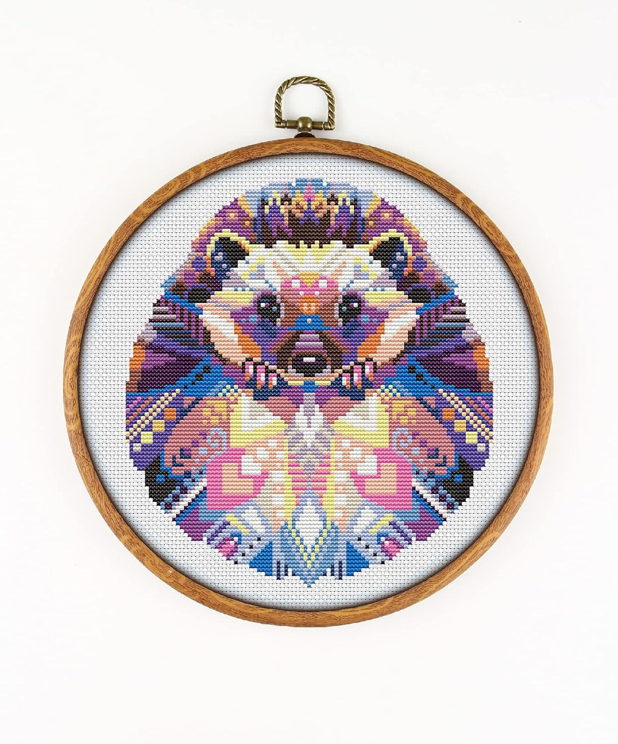 Mandala Hedgehog K520 Counted Cross Stitch KIT#3. Threads, Needles, Fabric, Embroidery Hoop and Printed Color Pattern Inside. Embroidery Pattern