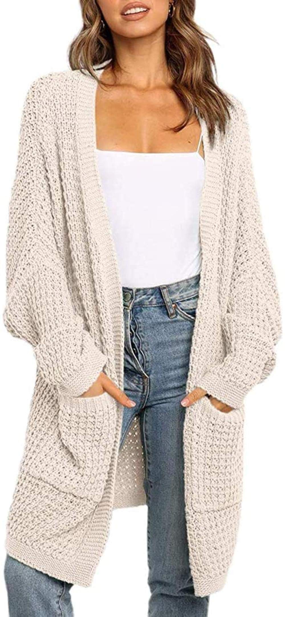 Amazon.co.jp: Women's Long Cardigan Sweater Knit Baggy Oversized Open Front  Batwing Sleeve Ladies Sweater Yangyanfengfei (Color : White, Size: M) :  Clothing, Shoes u0026 Jewelry