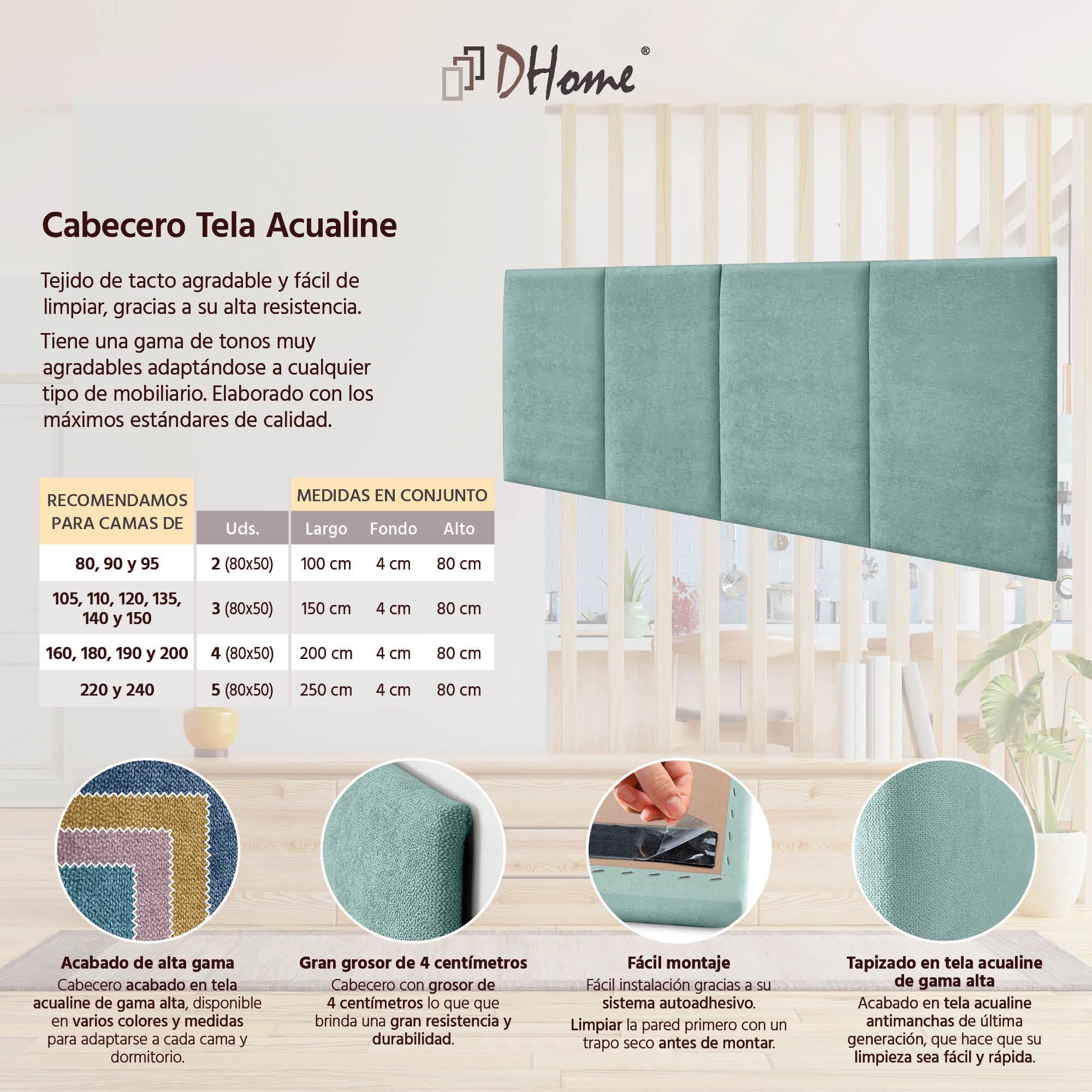 DHOME Gestoffeerd Hoofdbord in Premium Aqualine Stof Vlekbestendig Modulair Verticaal Ontwerp Zelfklevend Gewatteerd Hoofdeinde voor Bed en Slaapkamer (Lichtgrijs, 150cm, Hoogte 135 cm, x3