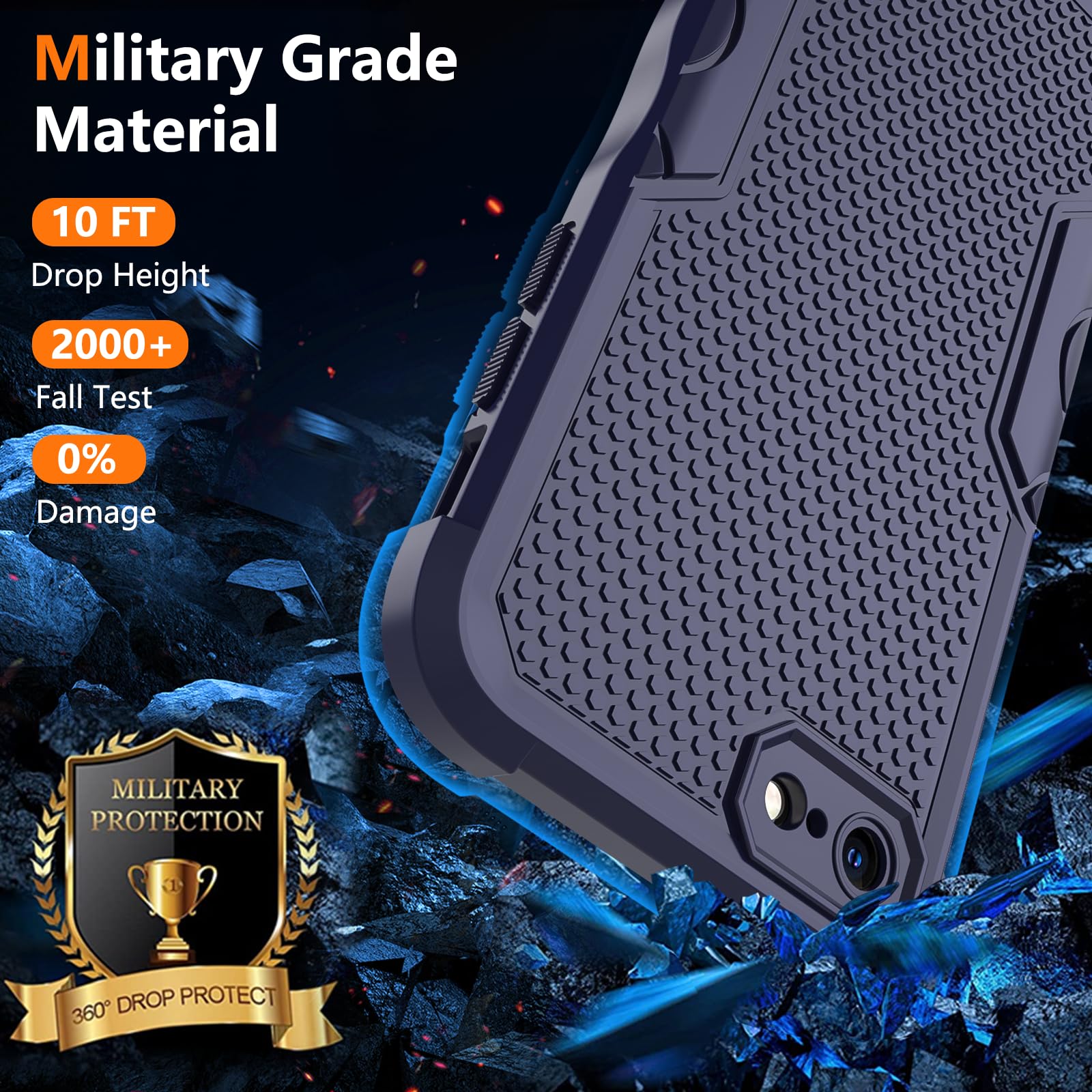 Custodia per iPhone SE 2020, iPhone SE 2022, iPhone 8/7, resistente agli urti, robusta custodia con pellicola protettiva 9H, protezione anticaduta in vetro, iPhone SE 2020 TPU Outdoor Custodia con