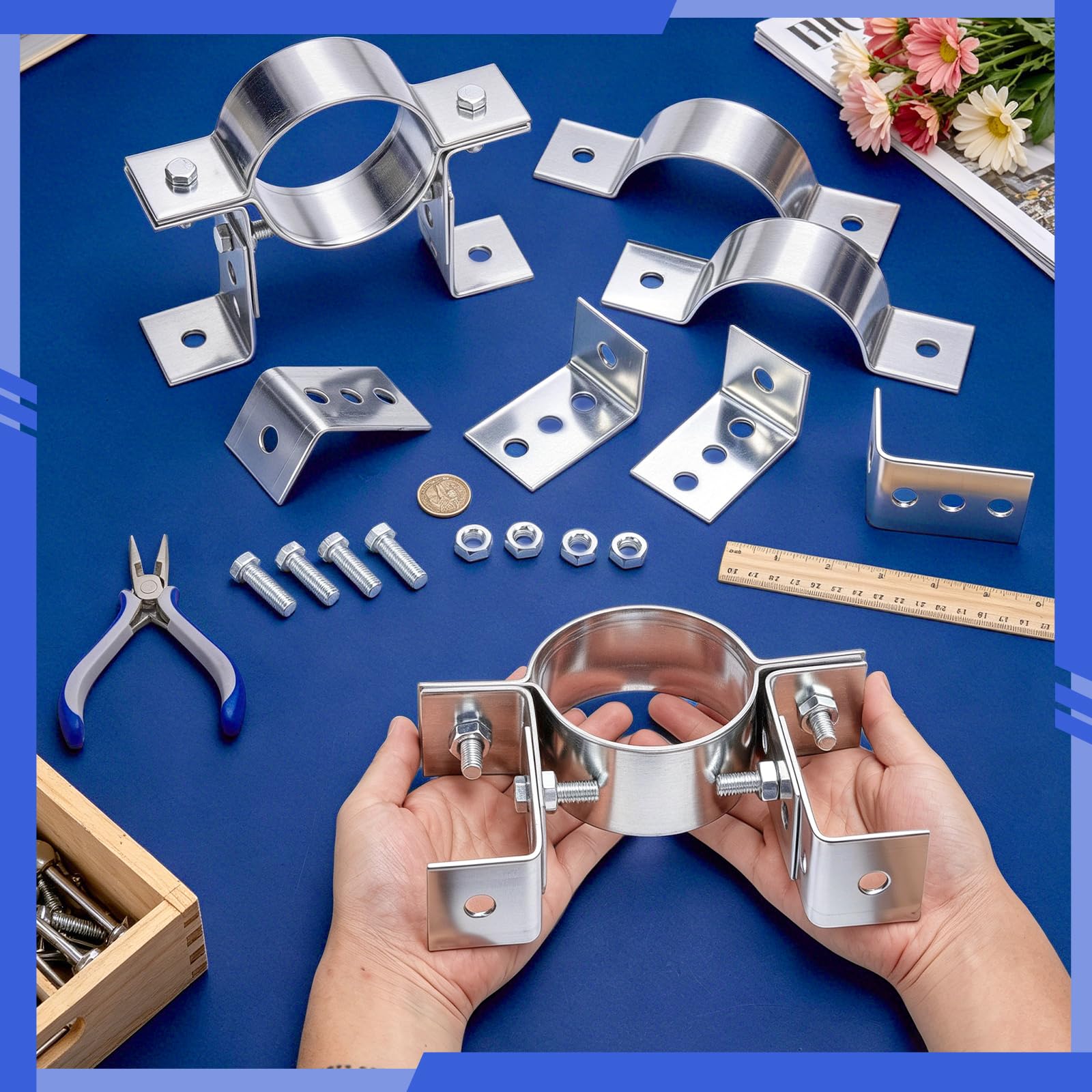 Juego de 3 ganchos de tubo de anillo dividido de 3 pulgadas, resistente y ajustable, abrazadera de tubo de acero dividido con correas de pared, tornillos, soportes redondos para tubo de