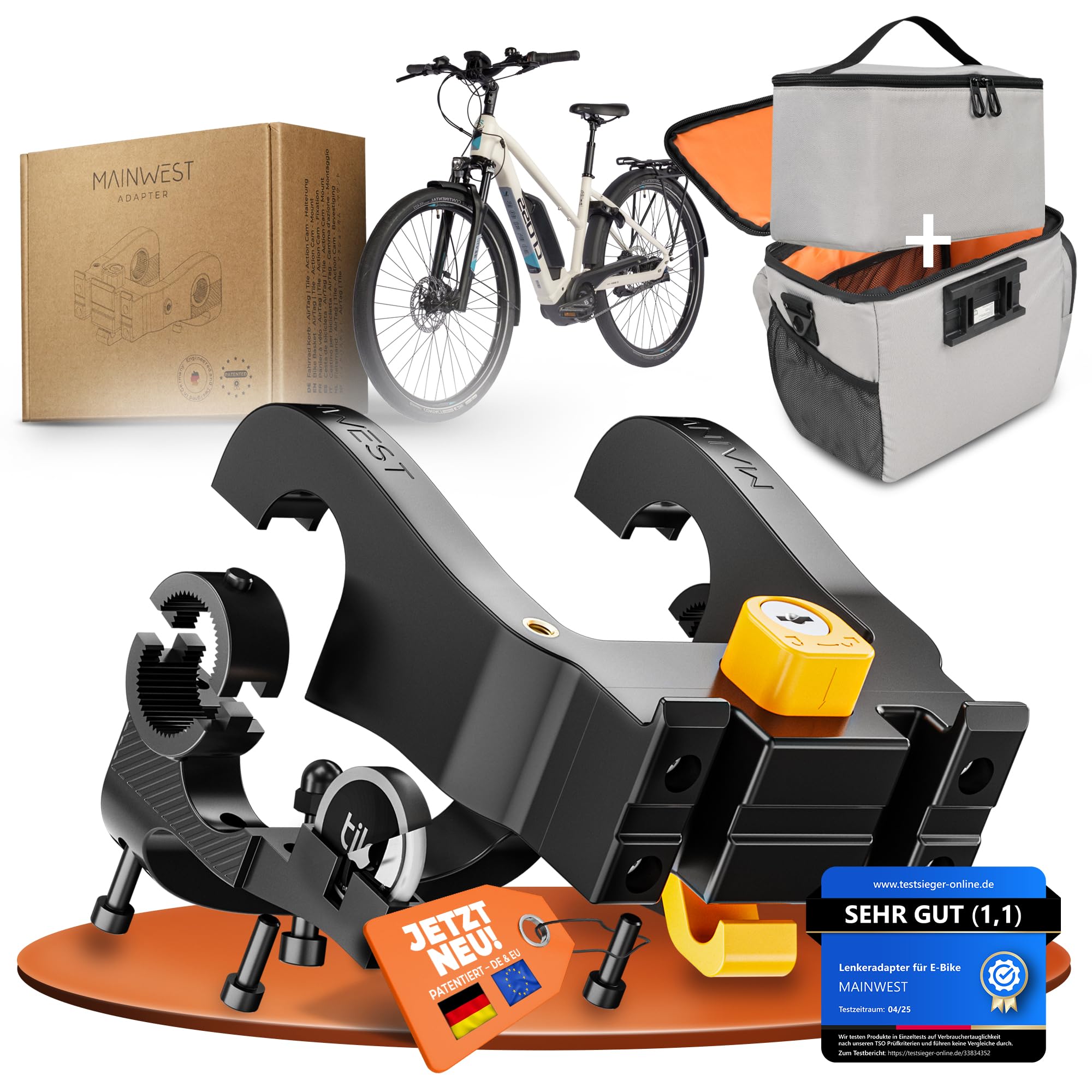 MAINWEST - Lenkertasche Fahrrad - inkl. Lenkeradapter E-Bike - mit Airtag Fahrrad Versteck - Lenkertasche ebike - abnehmbares Handyfach - Fahrradtasche Lenker 6,5 Liter (Grau)