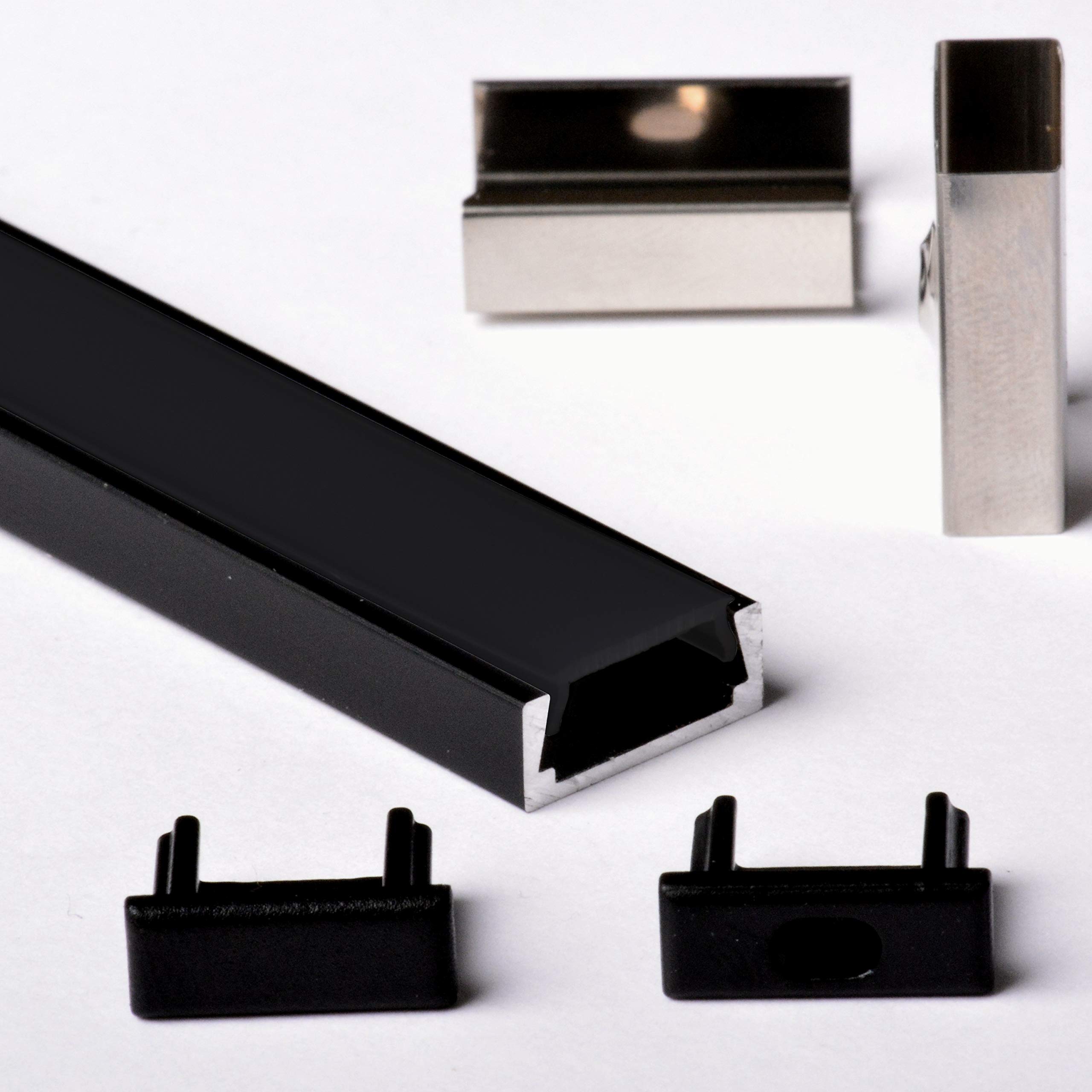 Aftertech® 2m 1506 PERFIL DE ALUMINIO PARA TIRA TIRA LED BARRA RIGIDA 2MT + CUBIERTA (CUBIERTA NEGRA 1506N PERFIL NEGRO)