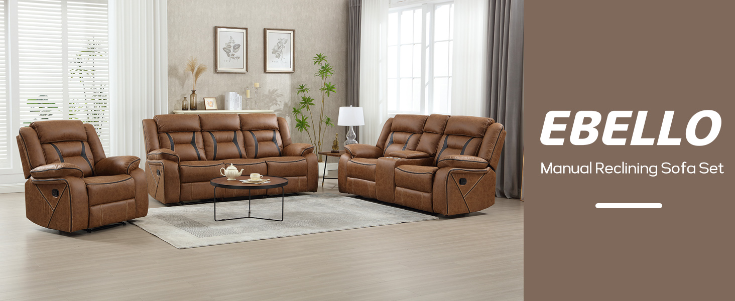 Sillón reclinable manual de cuero sintético marrón miniatura 7