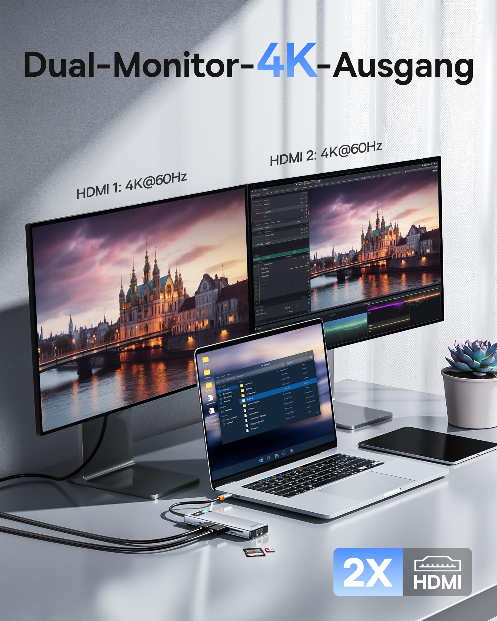 Baseus 9 in 1 Docking Station USB C 4K@120Hz, 2 HDMI dual monitore USB C Hub, 1000Mbp Ethernet, 100W PD,TF/SD Kartenleser, USB 3.0, Multiport Adapter für MacBook/Dell/HP/Surface/Lenovo & Mehr PC