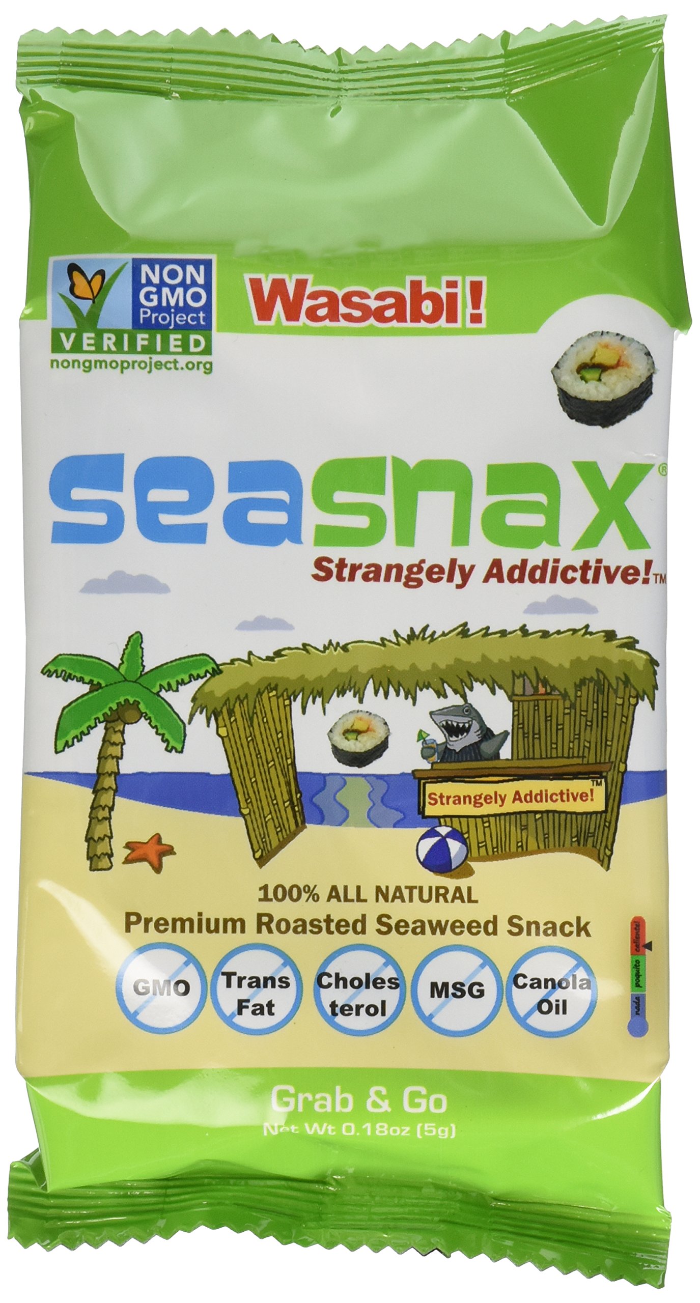 Seasnax Wasabi Grab and Go Roasted Seaweed Snack, 0.18 oz