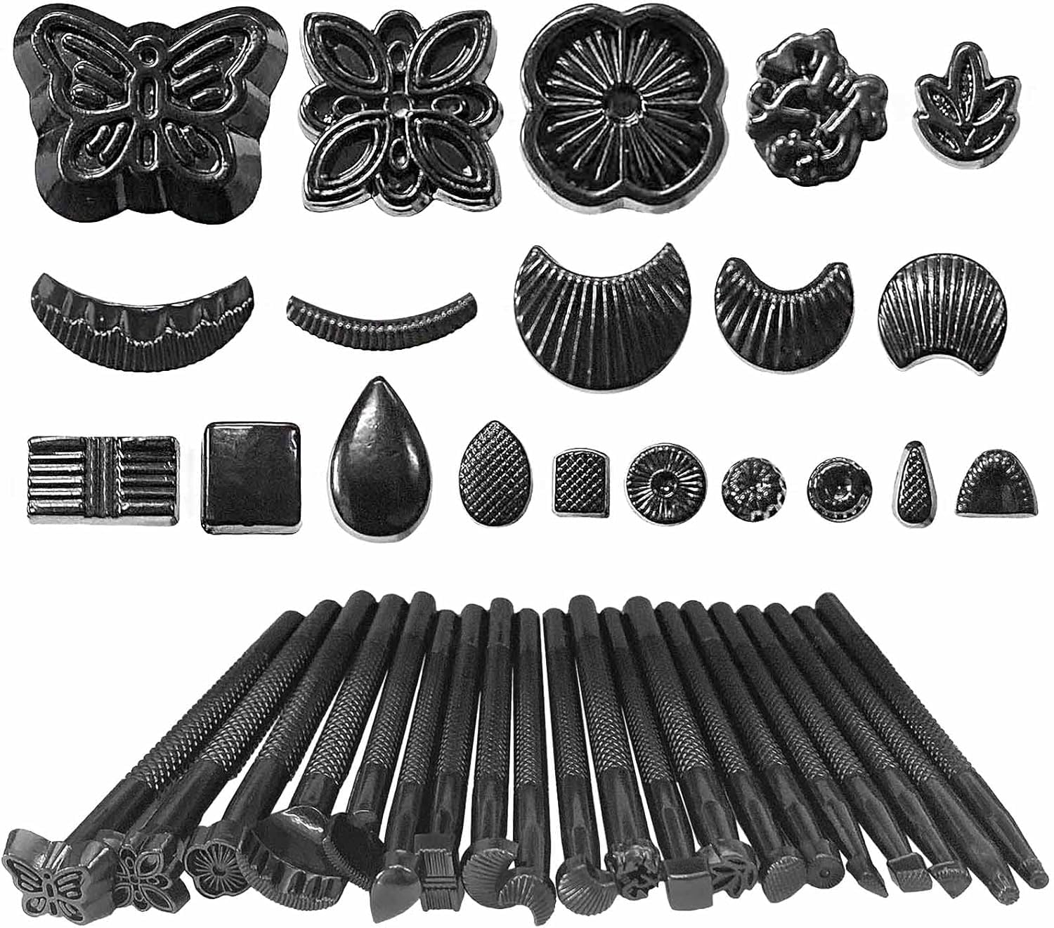 KEWAYO 20 Pieces Leather Punching Tool Set, Leather Embossing Stamp, Black Stamp Tools, DIY Stamping Iron Kit, Various Shapes Stamp Set for Artful Processing of Leather