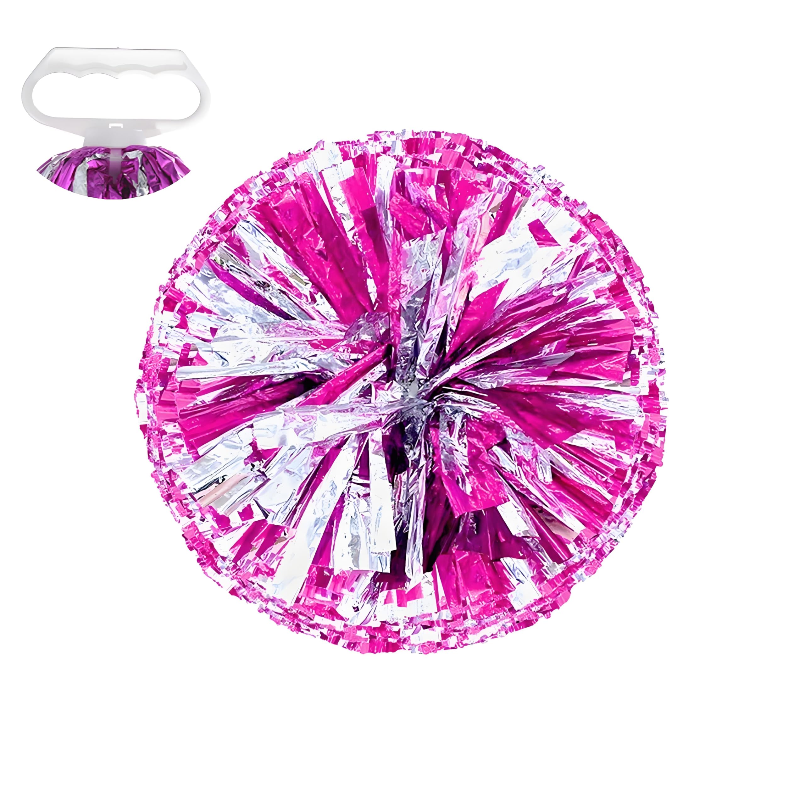 ZYBenda 3 Pack Cheerleading Pom Poms Metallic Foil Plastic Pom Poms for Team Sports Dance Games Spirit Cheering (Silver and Pink)