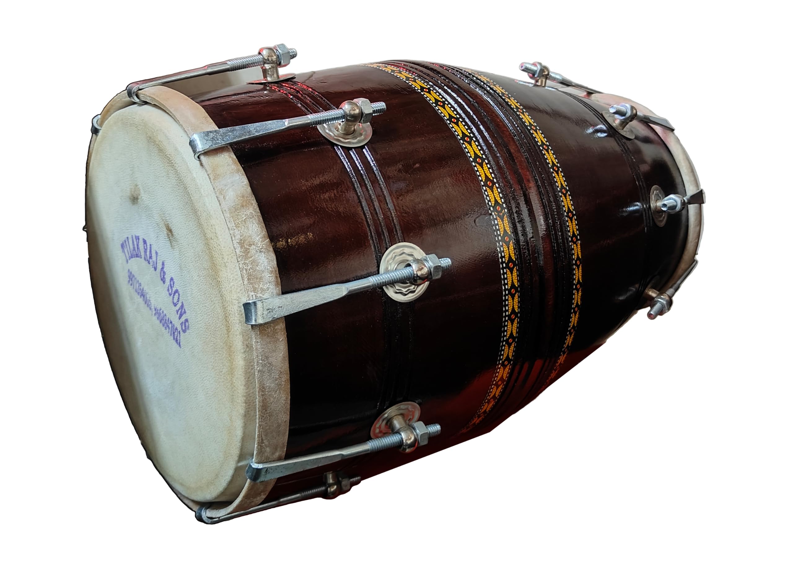 Tilak Raj And Sons-17 Inch Size Mango Wooden Dholak Indian Folk Musical Instrument With Cover and Tuning Key (Brown Color) - Image 3 thumbnail