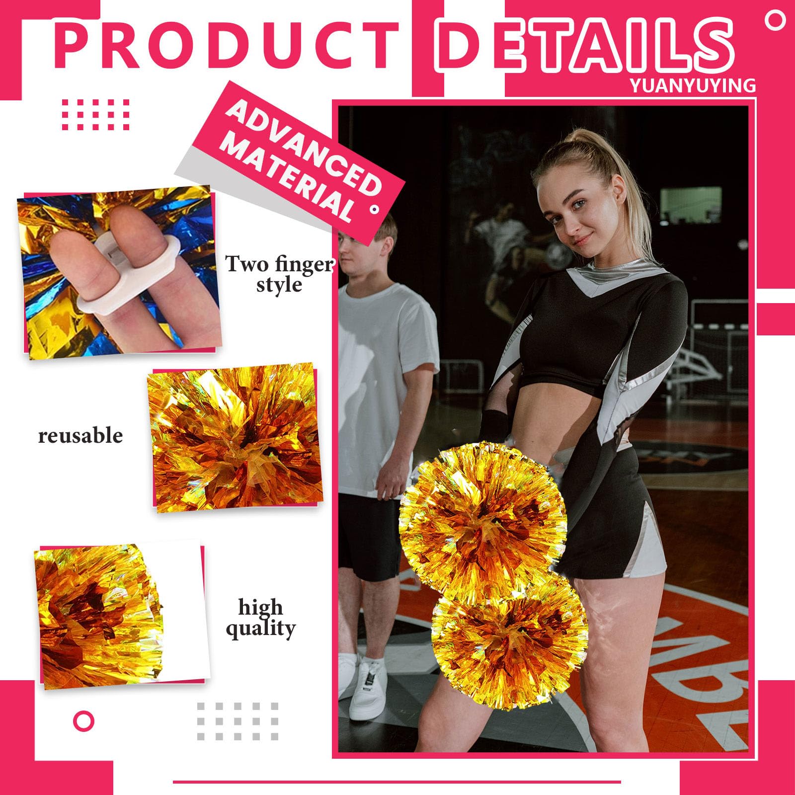 Pompons de Cheerleading (Lot de 36) avec Trous pour Les Doigts, pour la Danse, Le Sport, l'esprit d'équipe, Les Festivals et Les matchs.