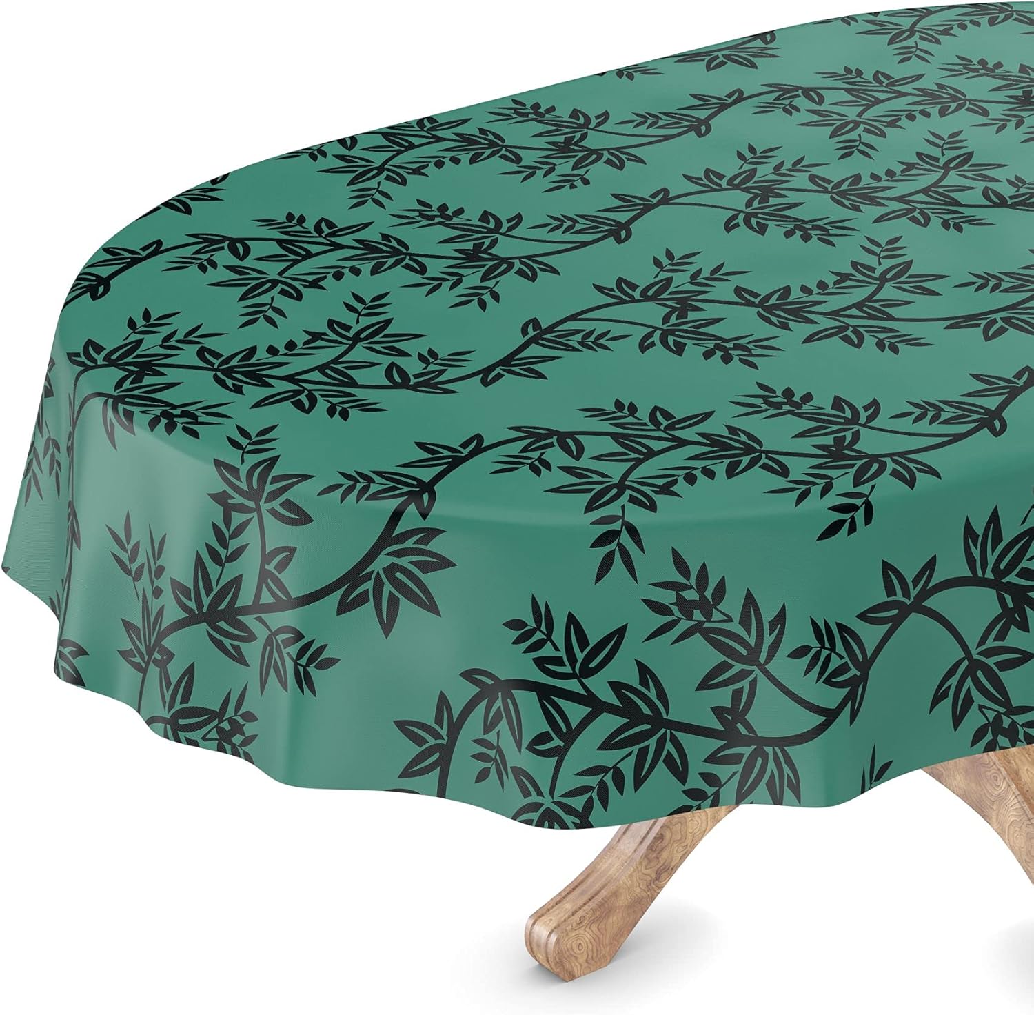 Mantel de hule lavable, ovalado, 140 x 200 cm, borde de corte, verde Chika