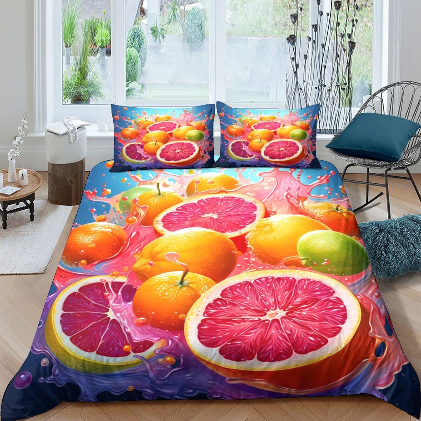 Ctjqhvkz Style-3 3D Printed Citrus Fruit Fitted Sheet Microfiber Vibrant Orange Grapefruit Bed Cover For Bedroom Dorm Home Mattress Protection Single（135X200cm）