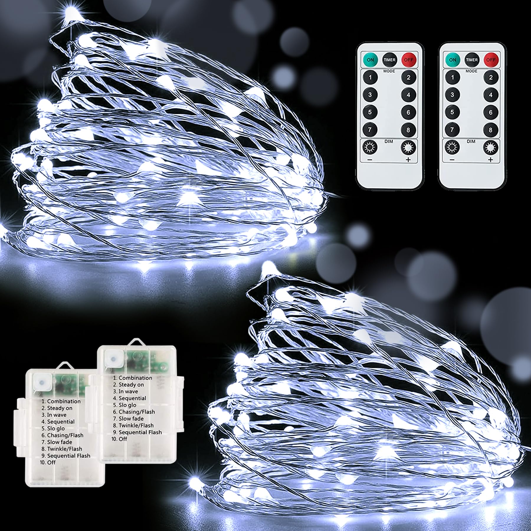 Knayis Cool White 120Led 12M/40Ft Battery Operated Fairy String Lights, 8 Modes Battery Fairy Lights Waterproof With Remote Control, Indoor/Outdoor Decorative Lights For Bedroom, Festival, Christmas(Cool White)