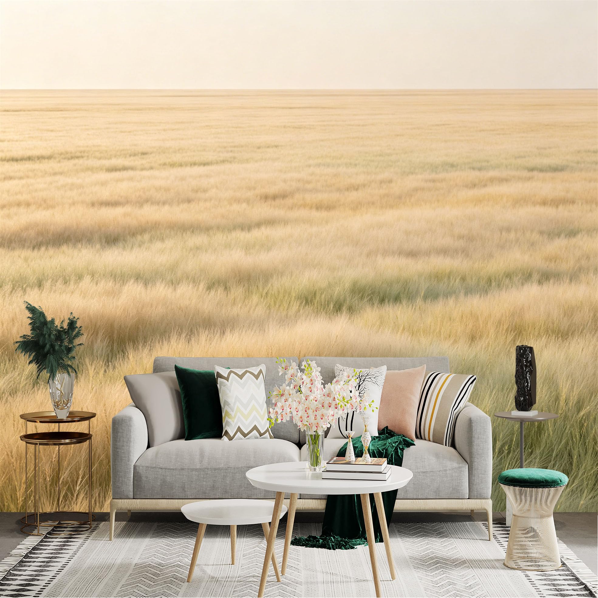 Lnzczhyre Dbh260521228 Custom Size Wall Sticker Mural， Golden Wheat Field At Sunset， Vast Prairie Landscape， Warm Summer Meadow， For Wall Decoration， Peelandstick Wall Decals.