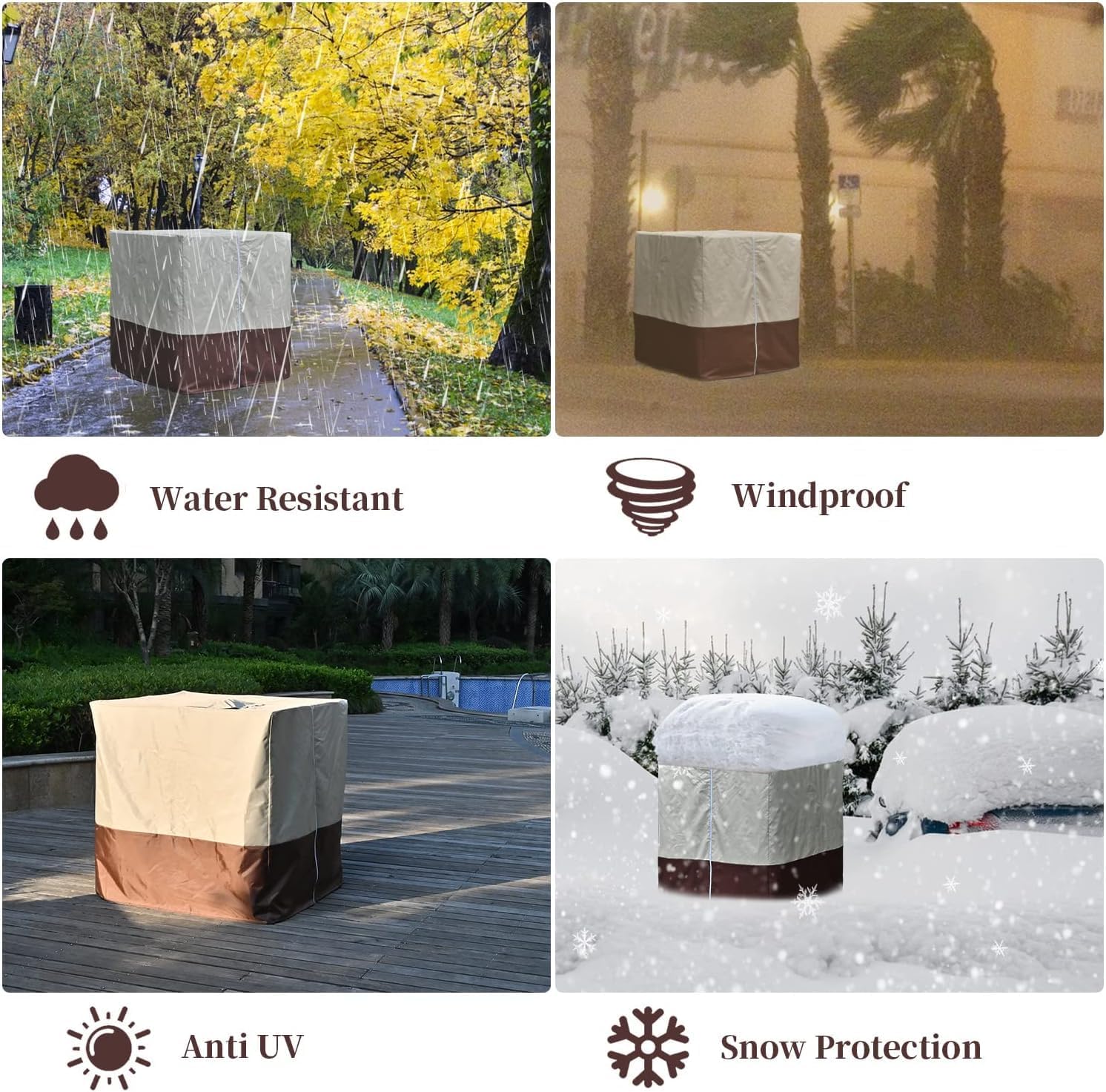 IBC Tote Cover 600D 275 Gallon Water Tank Protective Cover Beige&Brown with Zippers