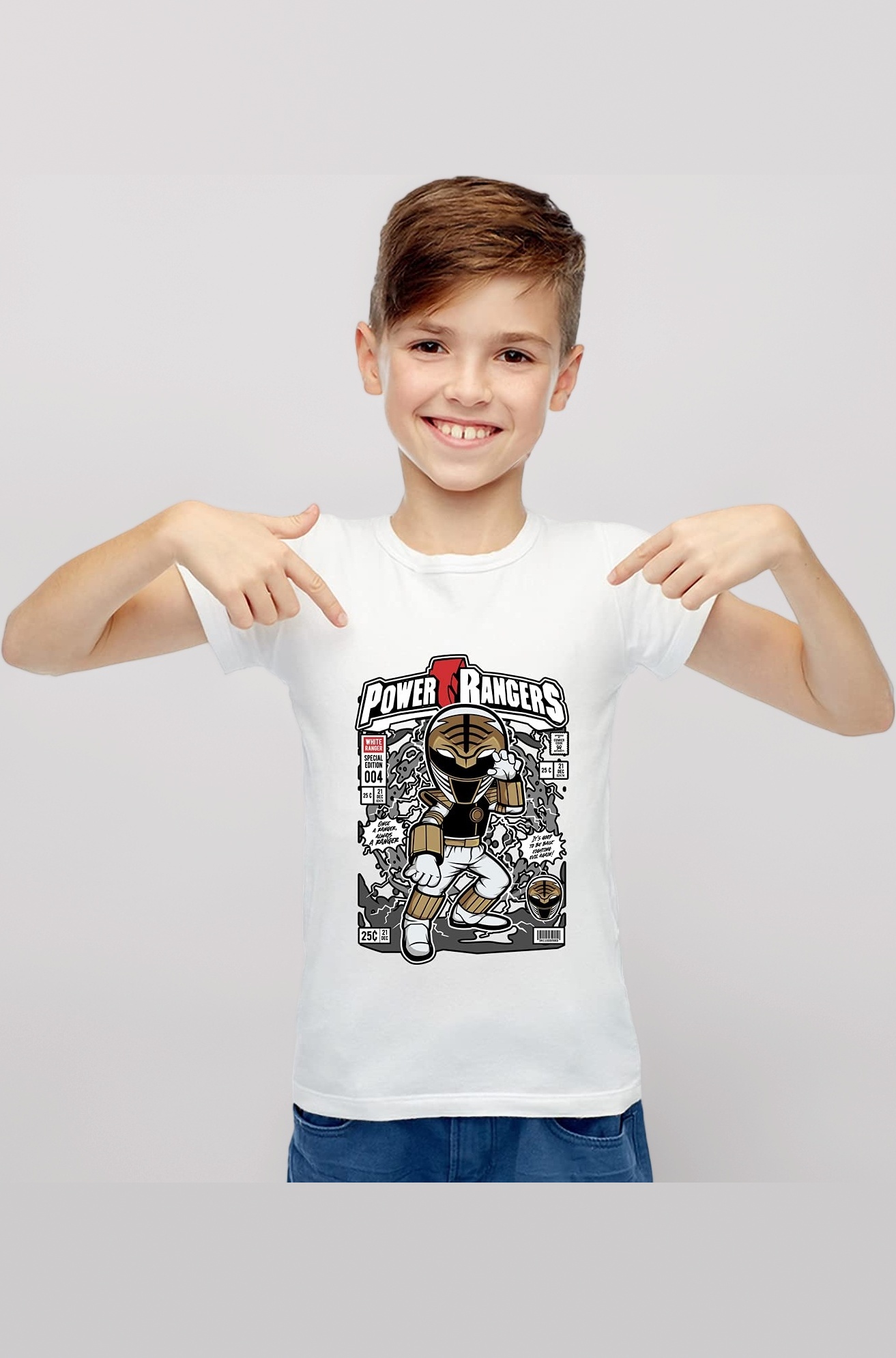 Exclusive White Power Ranger Samurai Ninja Cotton Unisex Tshirt for Kids