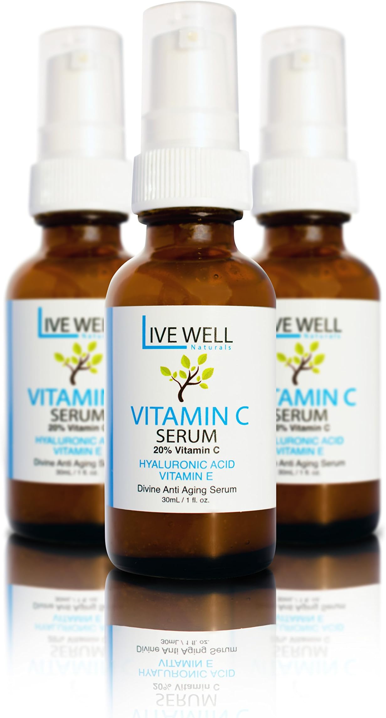 Live Well Naturals - Divine Anti Aging Serum - Top Vitamin C Serum for Your Face - Organic Vitamin C + Amino Complex + Vitamin E + Hyaluronic Acid Serum - Clinical Strength 20% Vitamin C with Hyaluronic Acid Leaves Your Skin Glowing & More Youthful This Divine Anti Aging Serum Will Give You the Results You've Been Looking for - Vitamin C Serum -100% Satisfaction Guaranteed