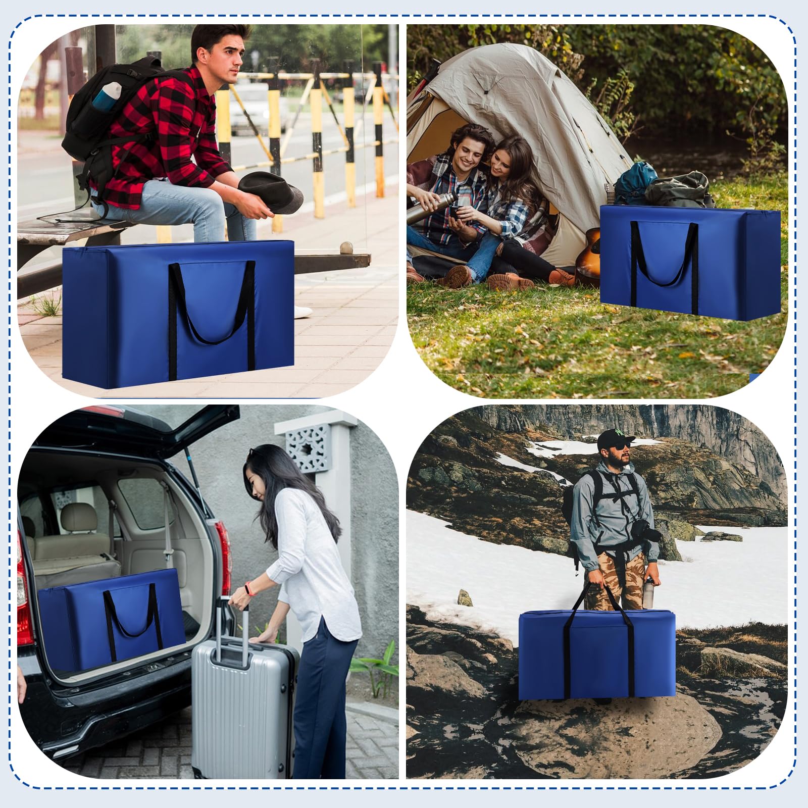 Dntorx Oxford Heavy Duty - 4 sacchetti da 120 l, con chiusura lampo, grande borsa da viaggio, per copriletti, biancheria da letto (blu)