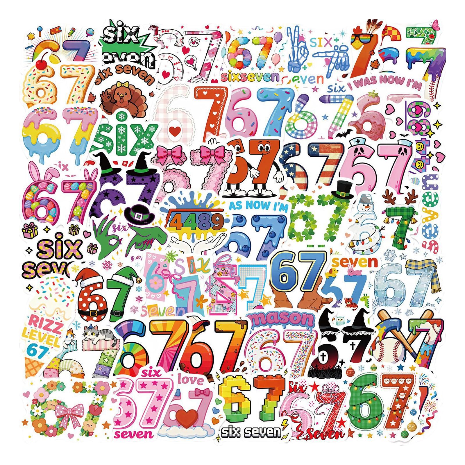 Bubaxuce Sechs Sieben Stickers 100 Pieces, Funny 6 7 Decals Waterproof Vinyl Gifts For Phone, Water Bottle, Luggage, Laptop, Adults