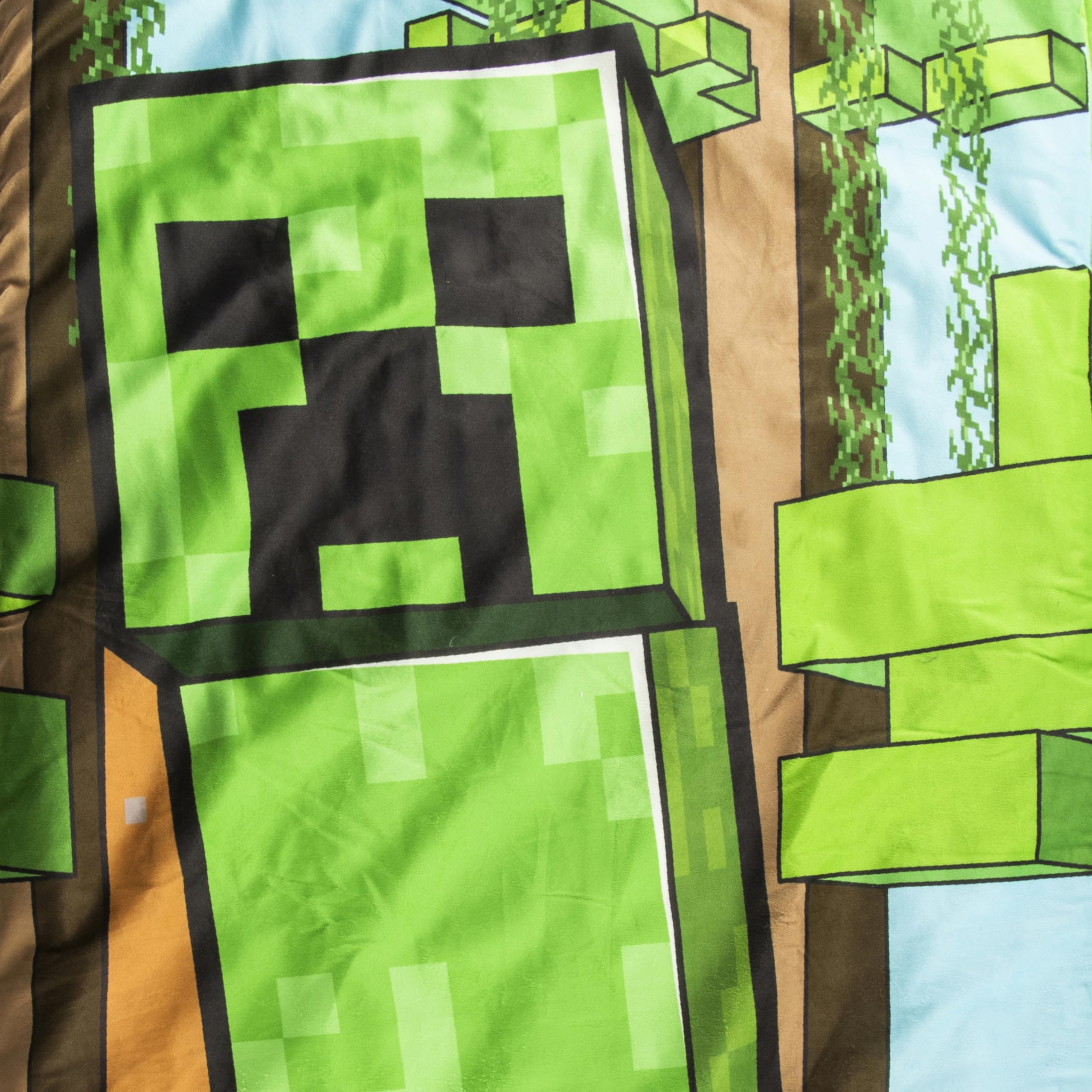 Set de 2 con Almohada y Manta de Creeper de Minecraft, Suave Saco de Dormir Infantil con Bolsa y Almohada, para Fiestas de Pijamas, Viajes y acampadas